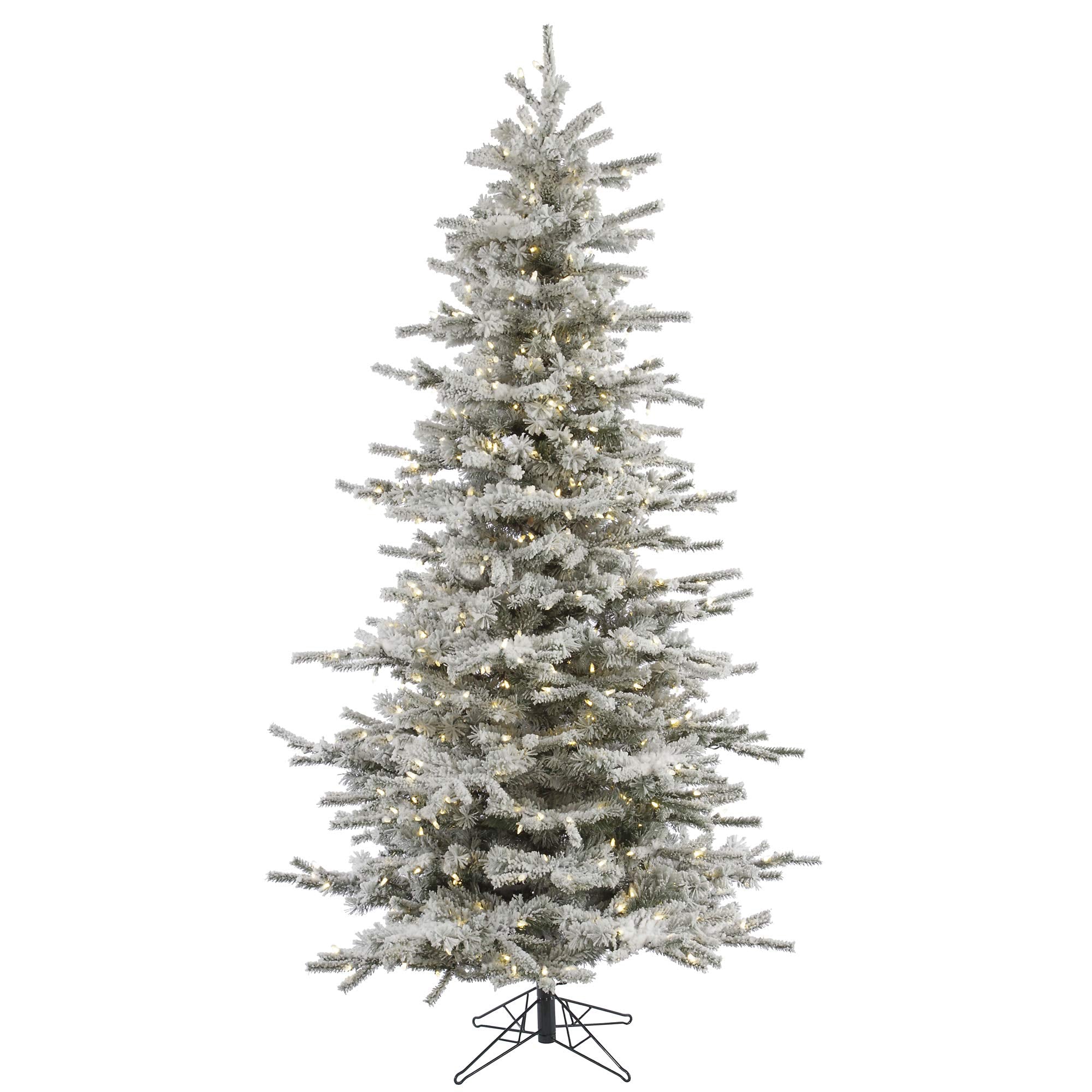Vickerman 4.5' Tall Flocked Sierra Fir Slim Artificial Christmas Tree, Pure White LED Dura-Lit Lights - Snow Covered Faux Tree -
