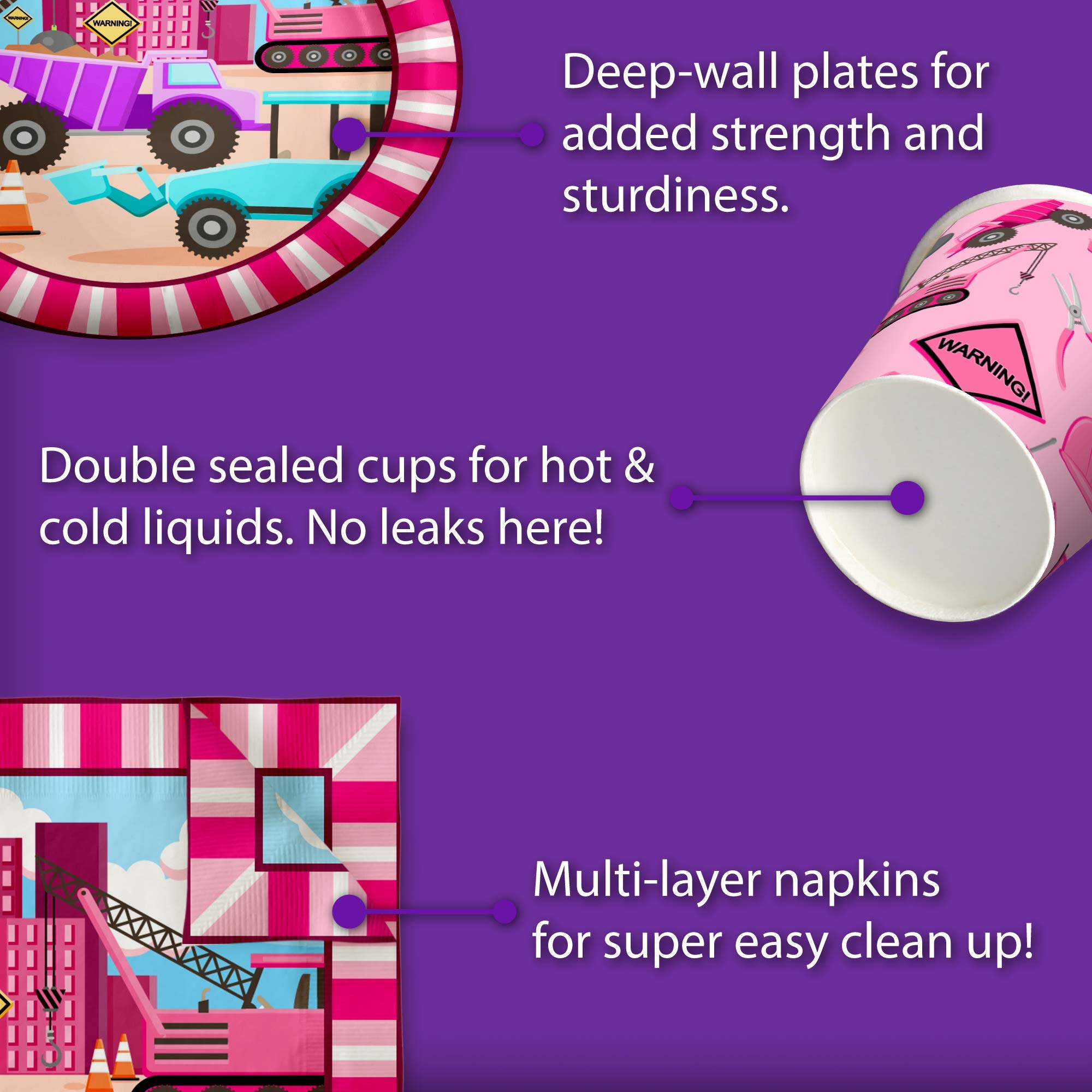 Girl Pink Construction Trucks Birthday Party Supplies Set Plates Napkins Cups Tableware Kit For 16
