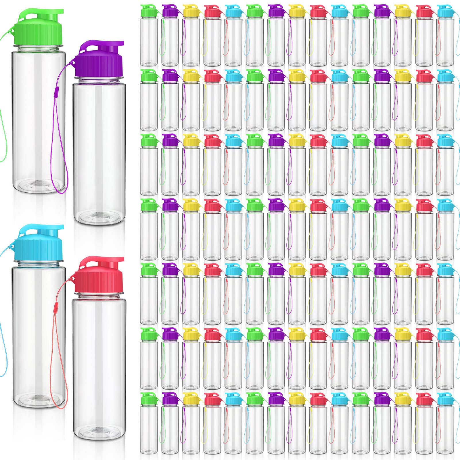 Domensi 150 Pieces Reusable Plastic Water Bottles Bulk, Mixed Color