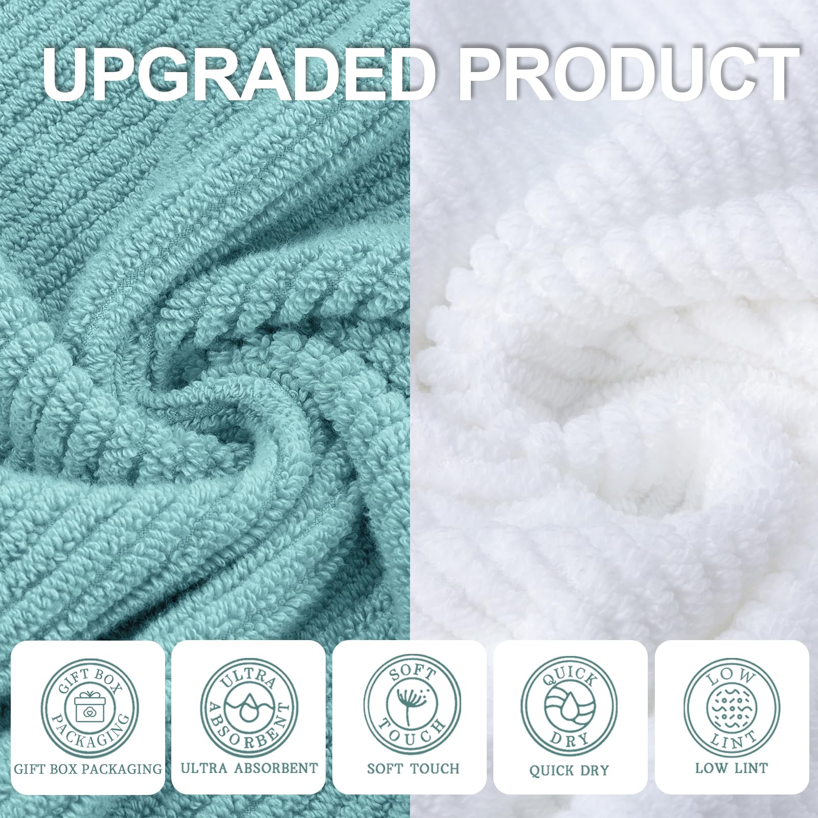 Towels For Bathroom - 100% Cotton | Soft | Quick Dry | Thick, Towel Set Of 6, 2 Large Bath Towels 30''X56'',2 Hand Towels 18''X2