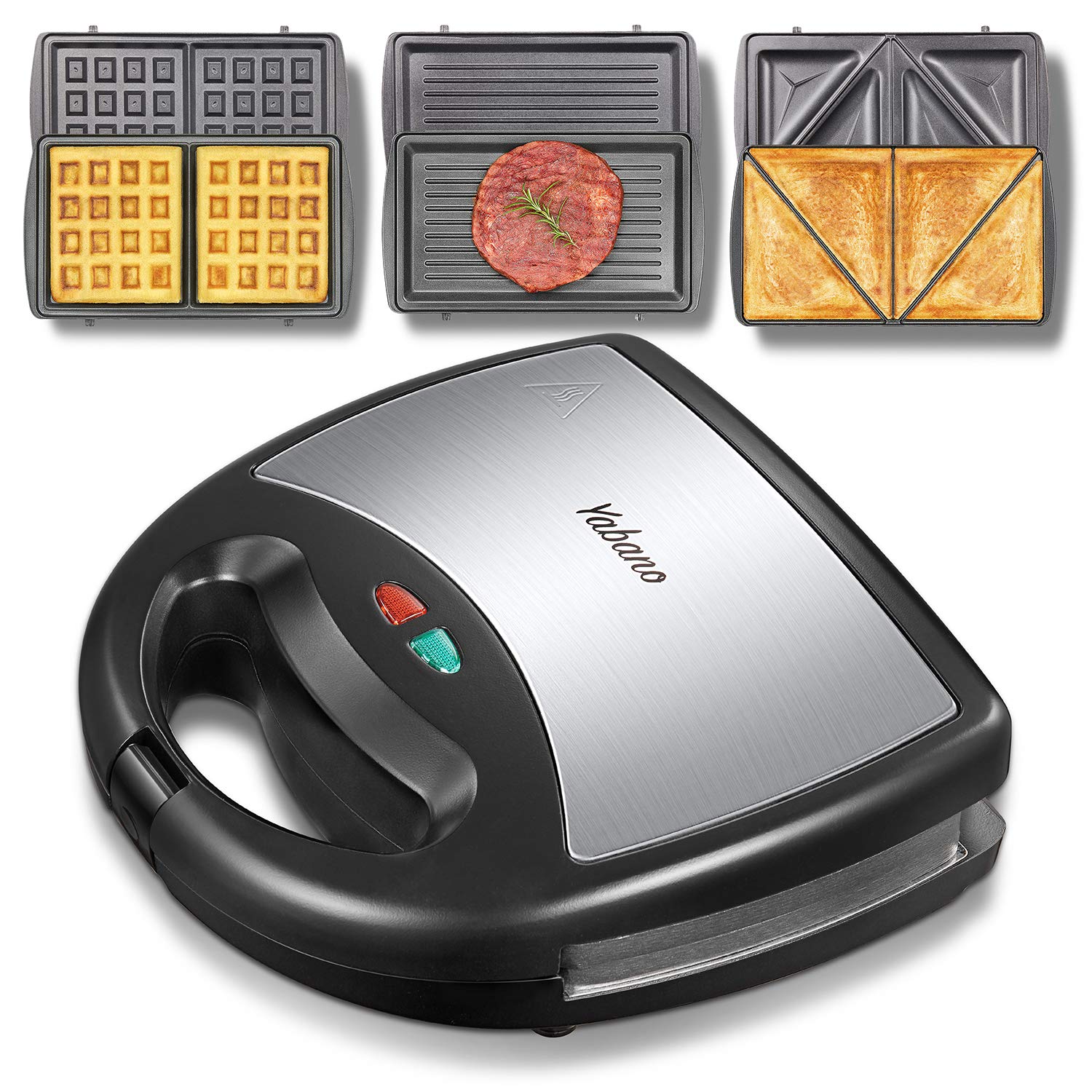 Yabano Sandwich Maker, 3 In 1 Waffle Maker, Toaster And Electric Panini Press Grill With Non-Stick Coating Plate, Easy To Clean,