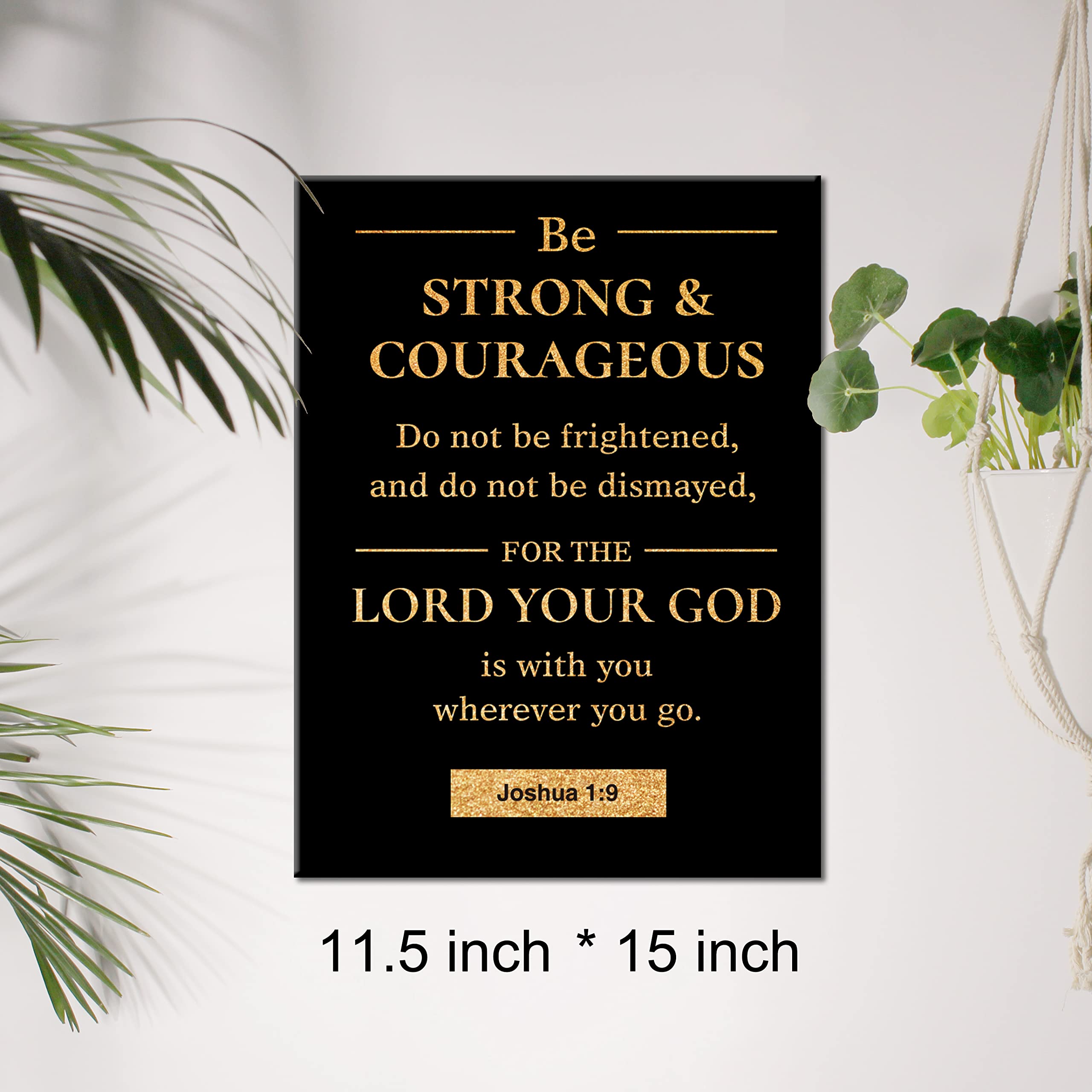 Christian Gold Foil Canvas Wall Art Motivational Be Strong And Courageous Joshua 1:9 Print Framed Canvas Painting Artwork Home D