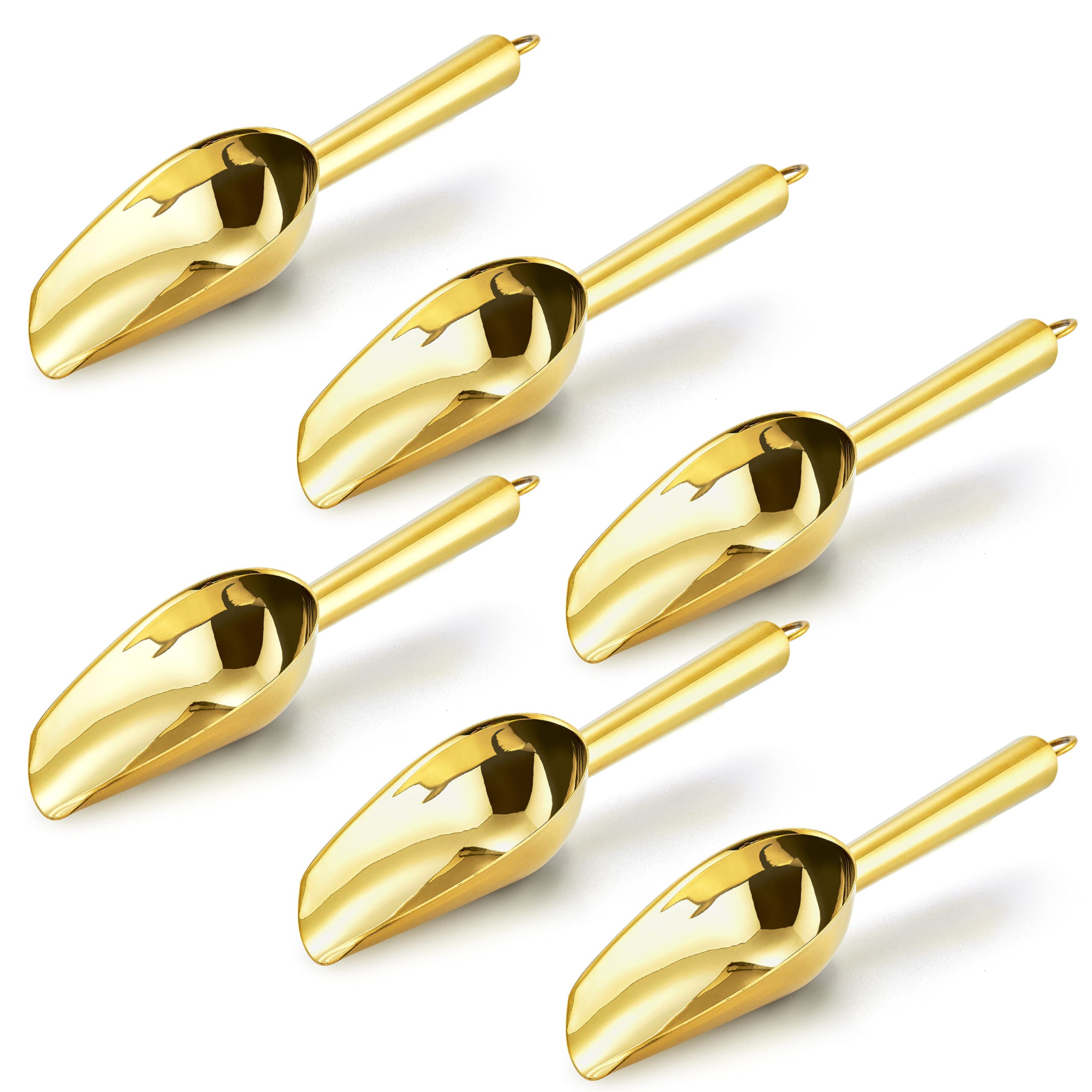Mini Ice Scoop Set Of 6, E-Far 3 Ounce Gold Stainless Steel Scoops For Candy/Flour/Sugar, Small Metal Scoops For Party/Canisters