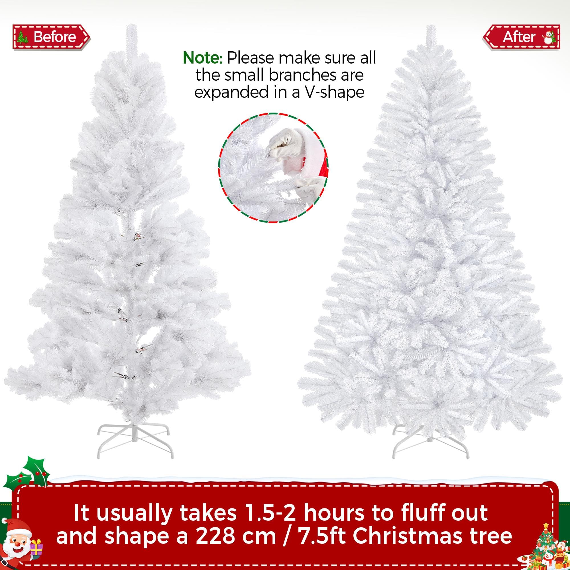 Yaheetech 7.5ft Pre-lit Spruce Artificial Hinged Christmas Pine Tree Prelighted Holiday Xmas Tree for Home Party Decoration with