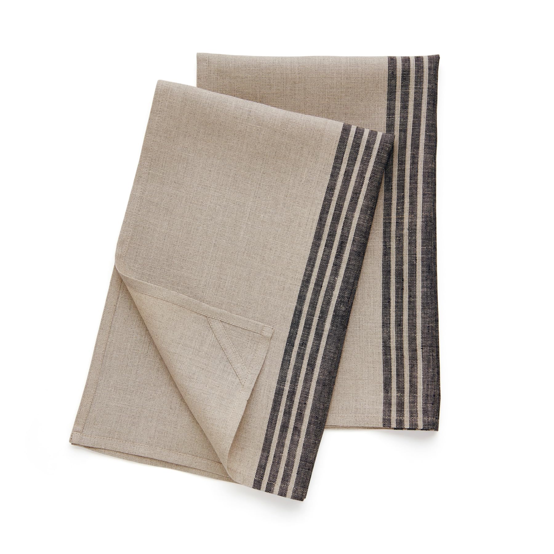 Solino Home Linen Kitchen Towels Set of 2 - Black and Natural 17 x 26 Inch - 100% Pure Linen Farmhouse Kitchen/Tea Towels- Machi