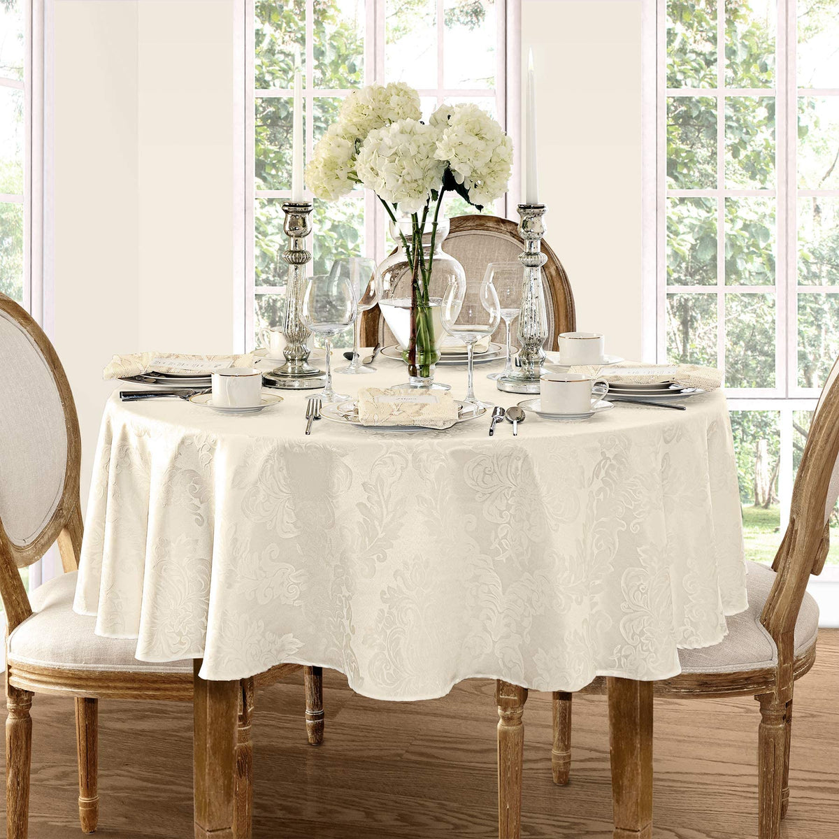 Newbridge Barcelona Luxury Damask Fabric Tablecloth, 100% Polyester, No Iron, Soil Resistant Dining Room, Party Banquet And Holi