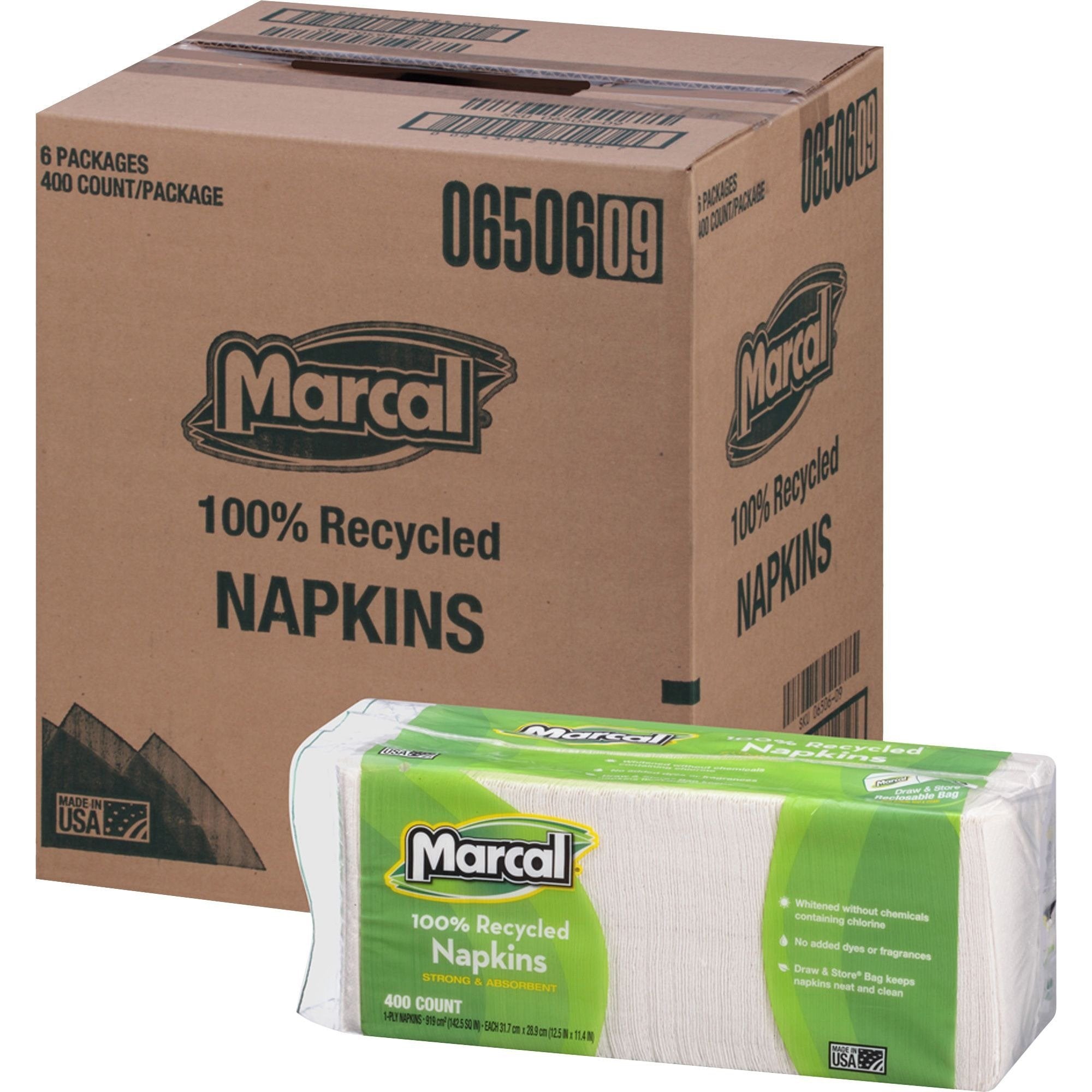 Marcal 6506Ct Luncheon Napkin, Single-Ply, 12-1/2-Inch X11-1/4-Inch , 2400/Ct, White