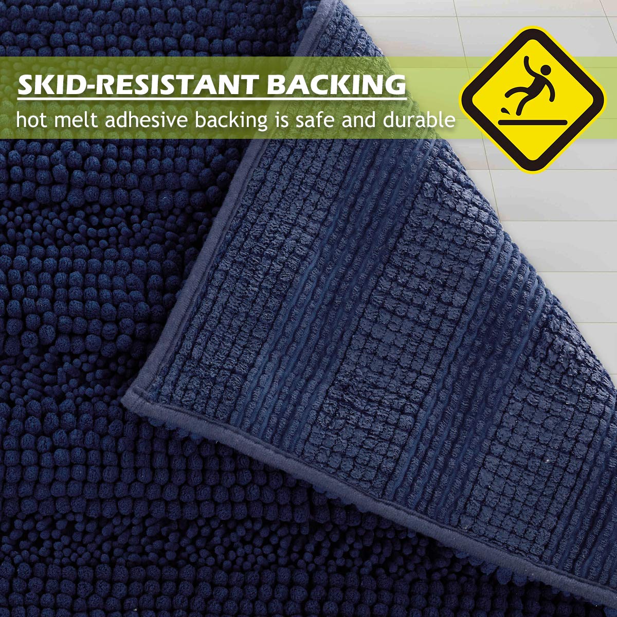 Navy Blue Bath Mat - Quick Drying Chenile Bathroom Rugs Thick Shaggy Floor Cover Water Absorbent Shower Carpet For Toilet Door W