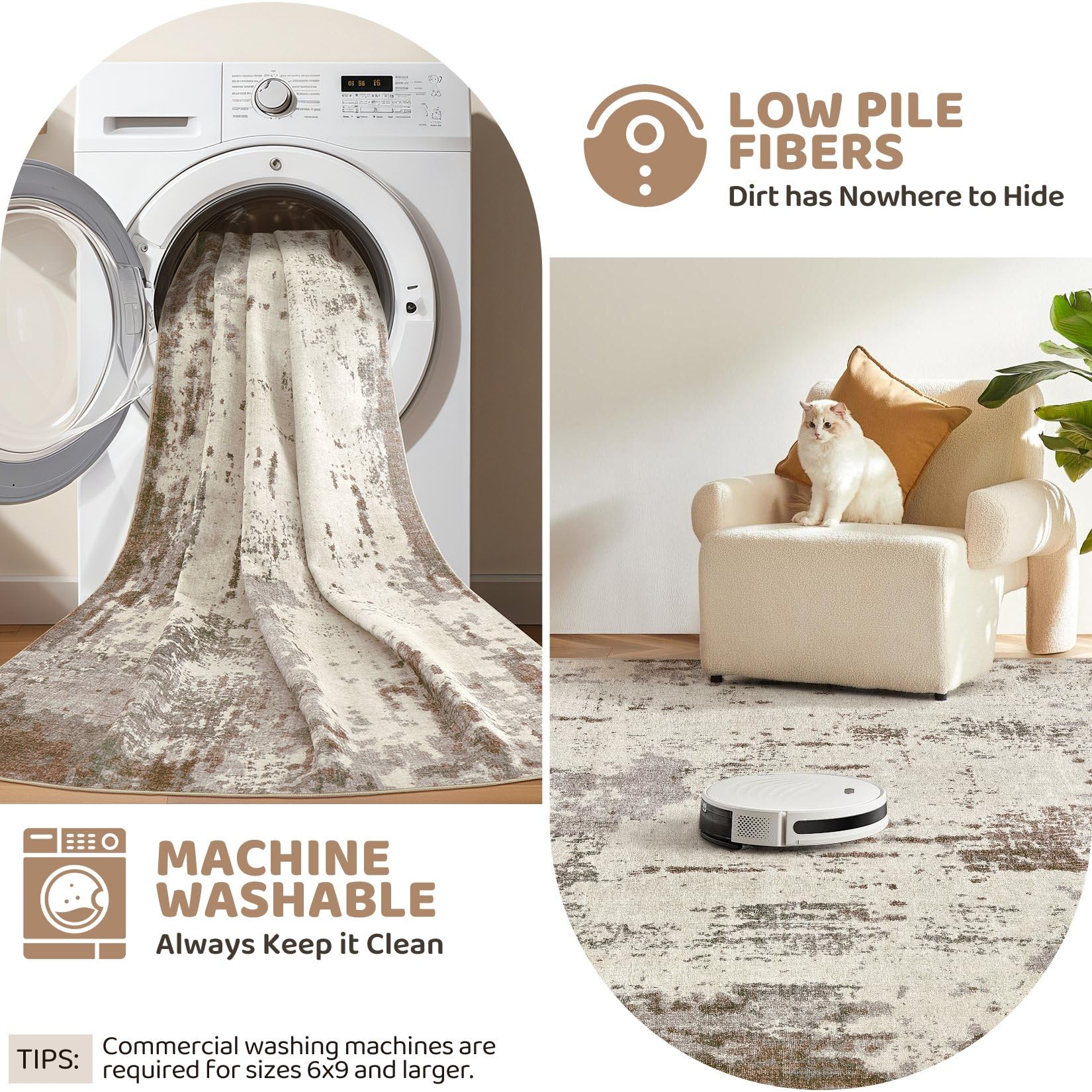 UERMEI 3x5 Area Rug Living Room Rugs - Washable Neutral Modern Abstract Soft Thin Rug Indoor Floor No Slip Rug Carpet for Bedroo