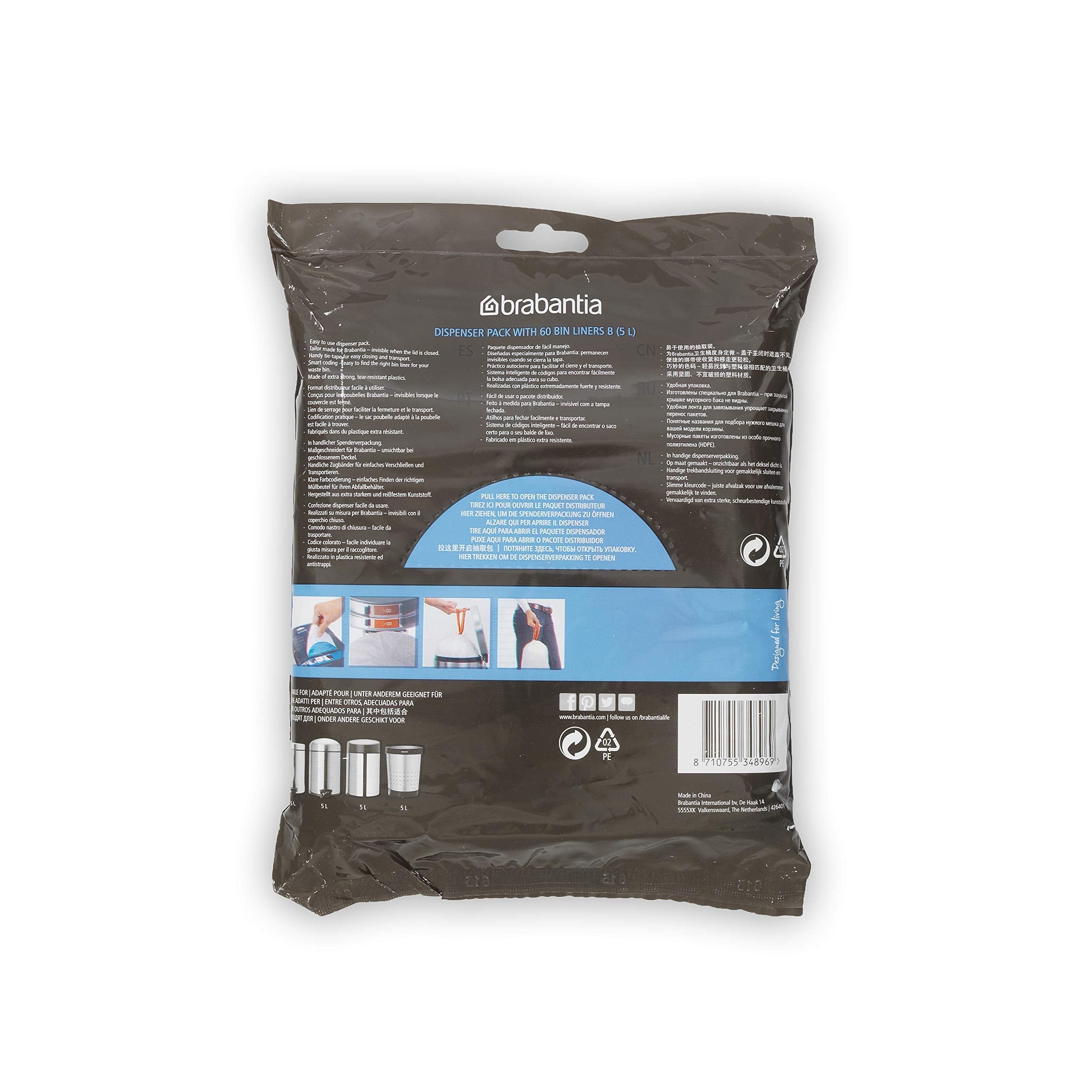 Brabantia Bin Liners Size B, 5L - 60 Bags, White, Model 348969