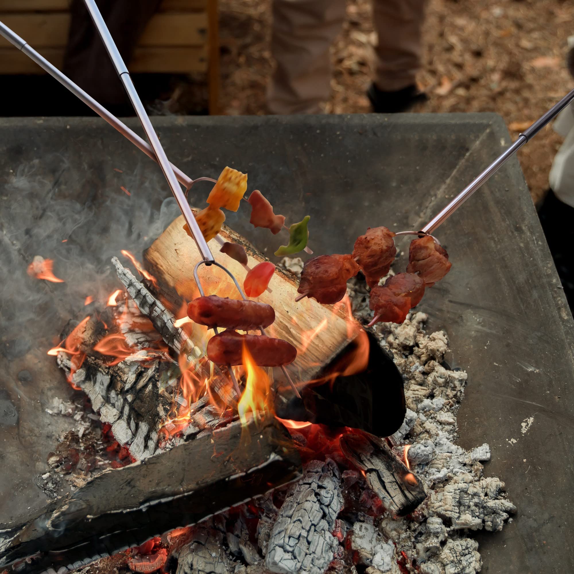 Raomeide Smores Sticks For Fire Pit Long With Stable Base Hot Dog Roasting Sticks For Campfire Marshmallow Roasting Sticks For F