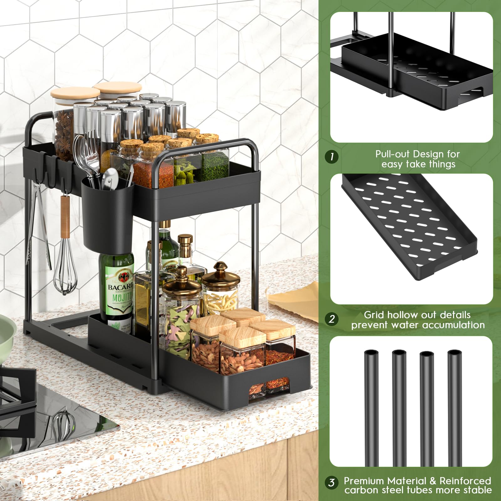Zizoti 4 Pack Under Sink Organizer And Storage - Stackable 3 Size 2 Tier Bathroom Under The Sink Organizers Multi-Usage Kitchen