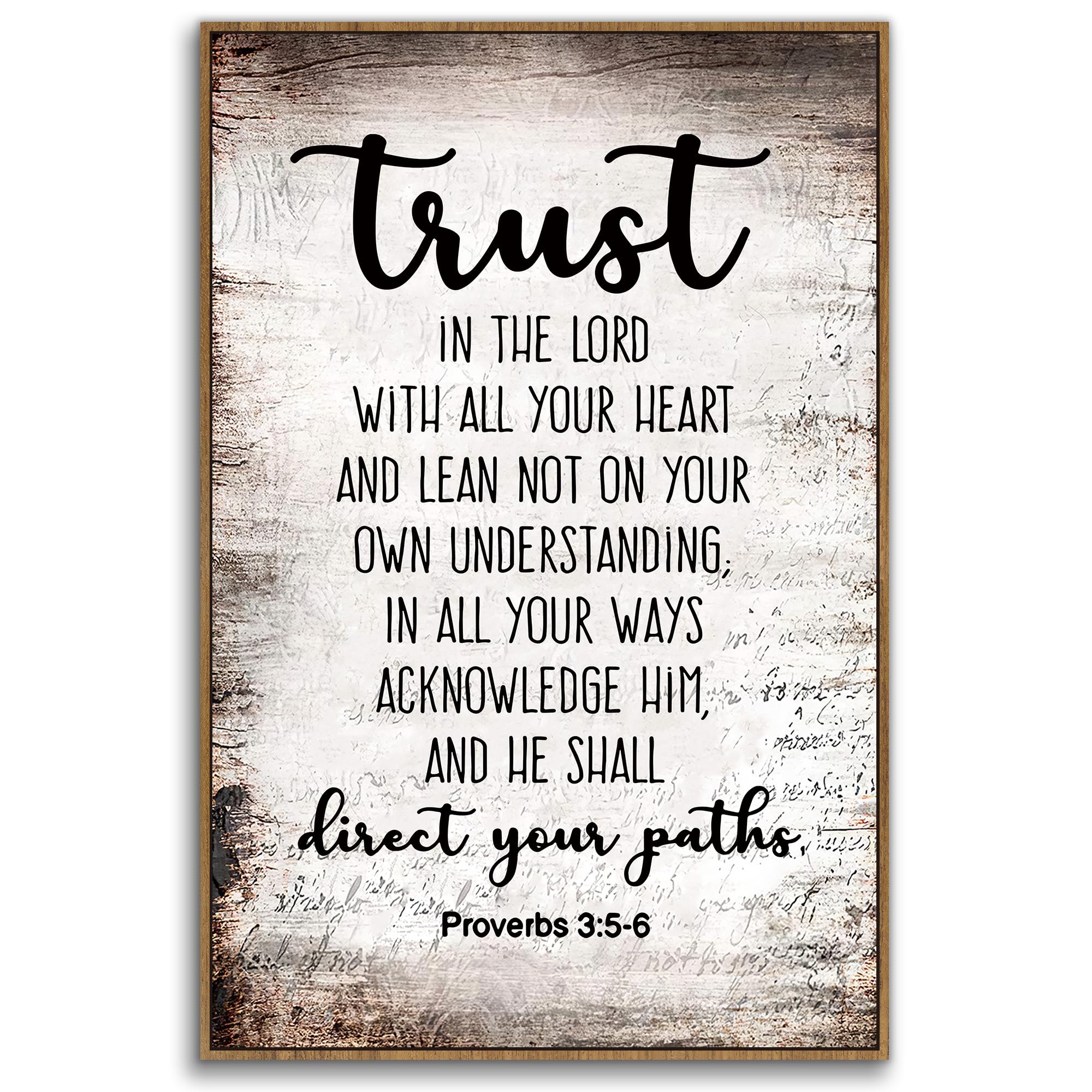 Phamte Christian Proverbs 3:5-6 Trust In The Lord With All Your Heart Wall Art Framed, Bible Scripture Wall Decor, Bible Scriptu