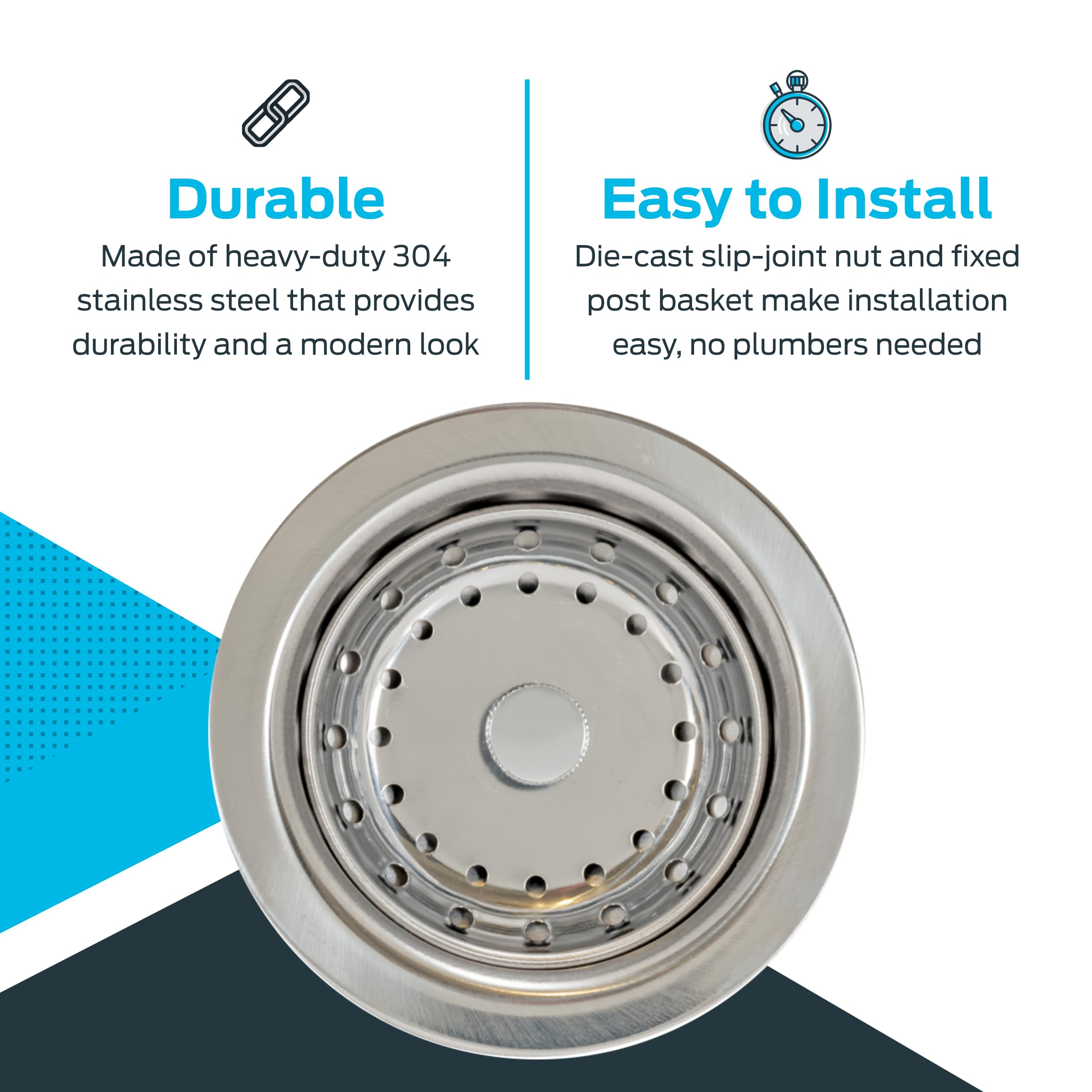 Ez-Flo Kitchen Sink Strainer Fits 3-1/2 Inch Opening, Sink Drain Assembly With Die-Cast Slip-Joint Nut And Fixed-Post Basket, St