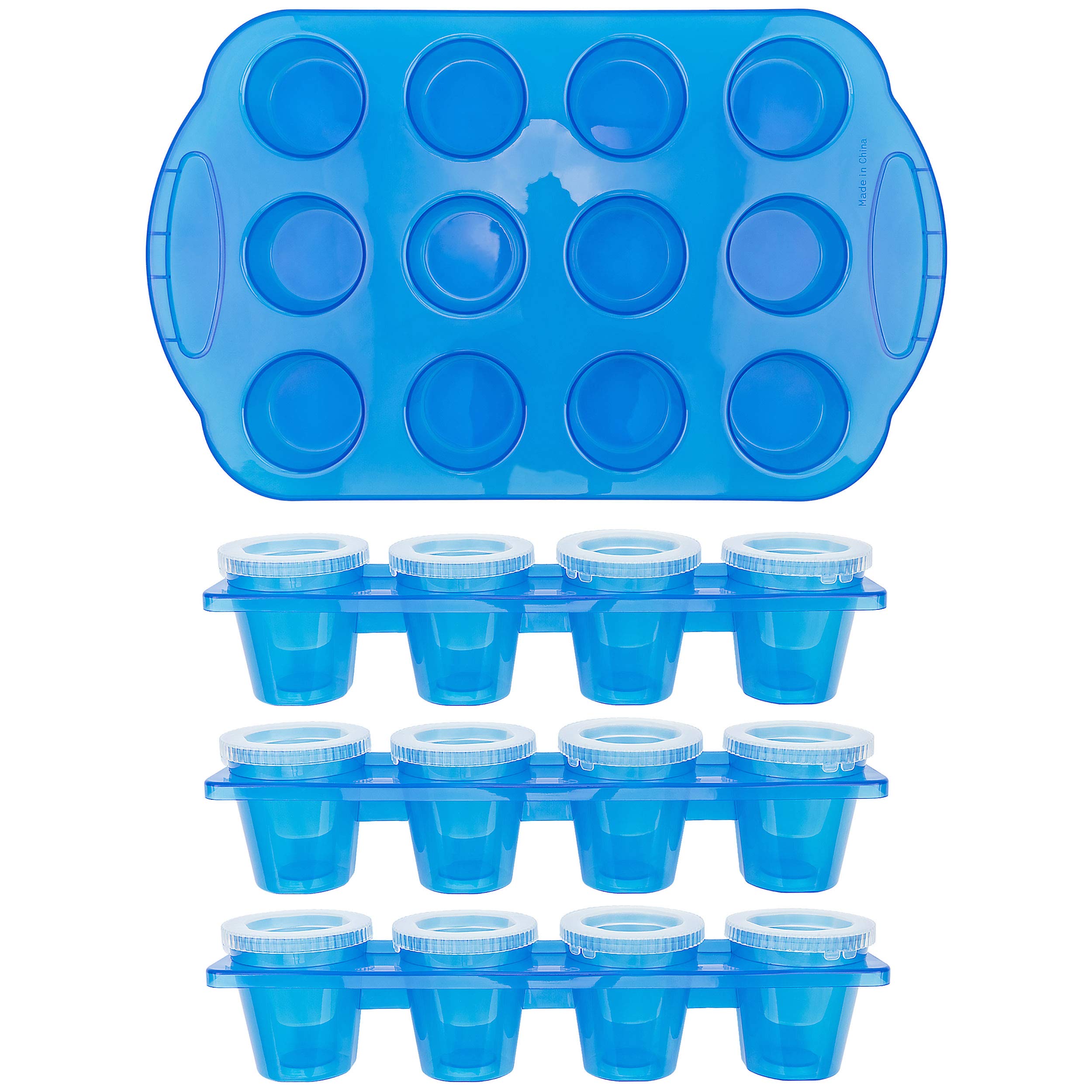 Fairly Odd Novelties 12Pc Set-Add Water & Freeze To Make Ice Shot Glasses-Includes Serving Tray, One Size, Blue,Fon-10051