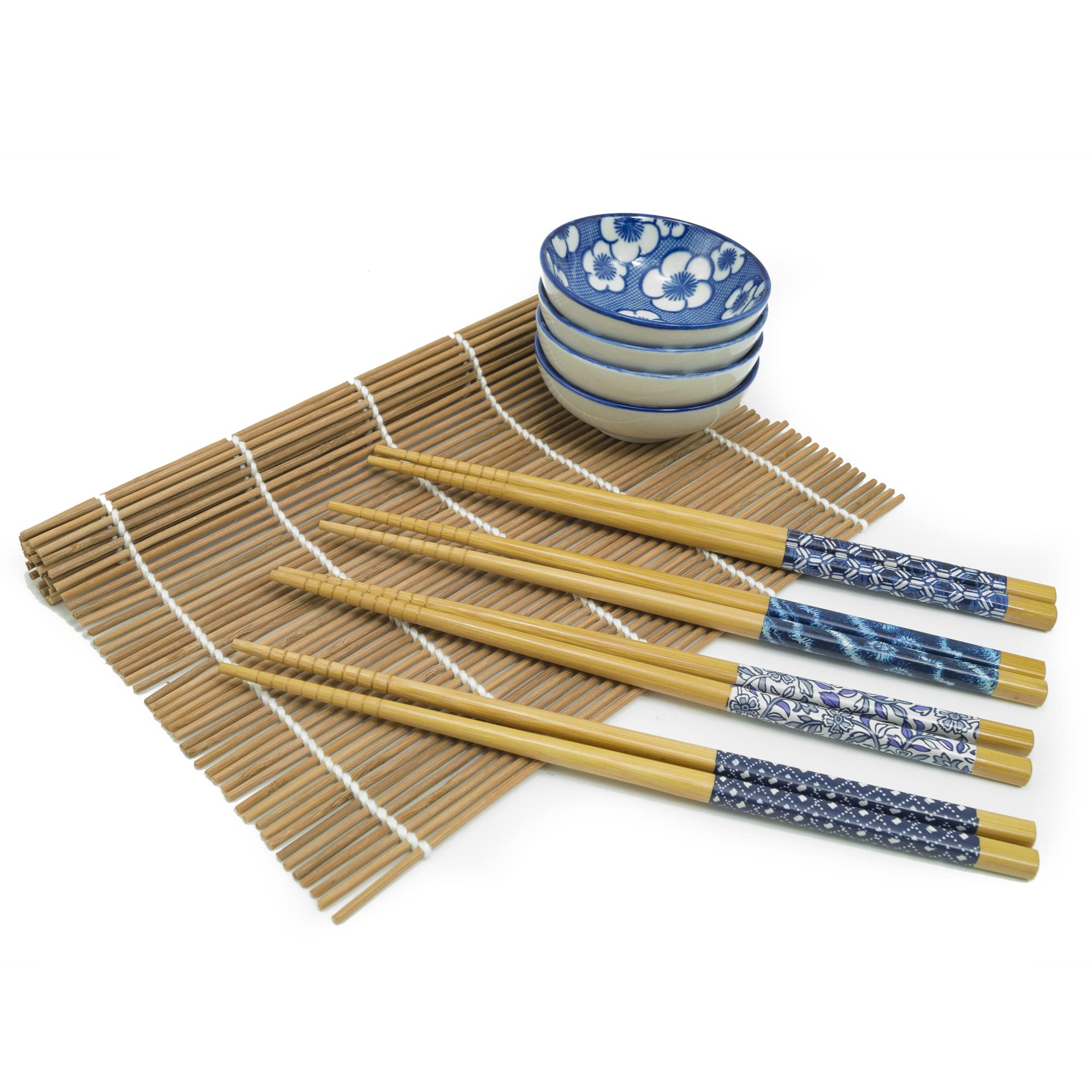 13 Pc Multicolored Bamboo Chopstick Set W/ Sauce Dishes