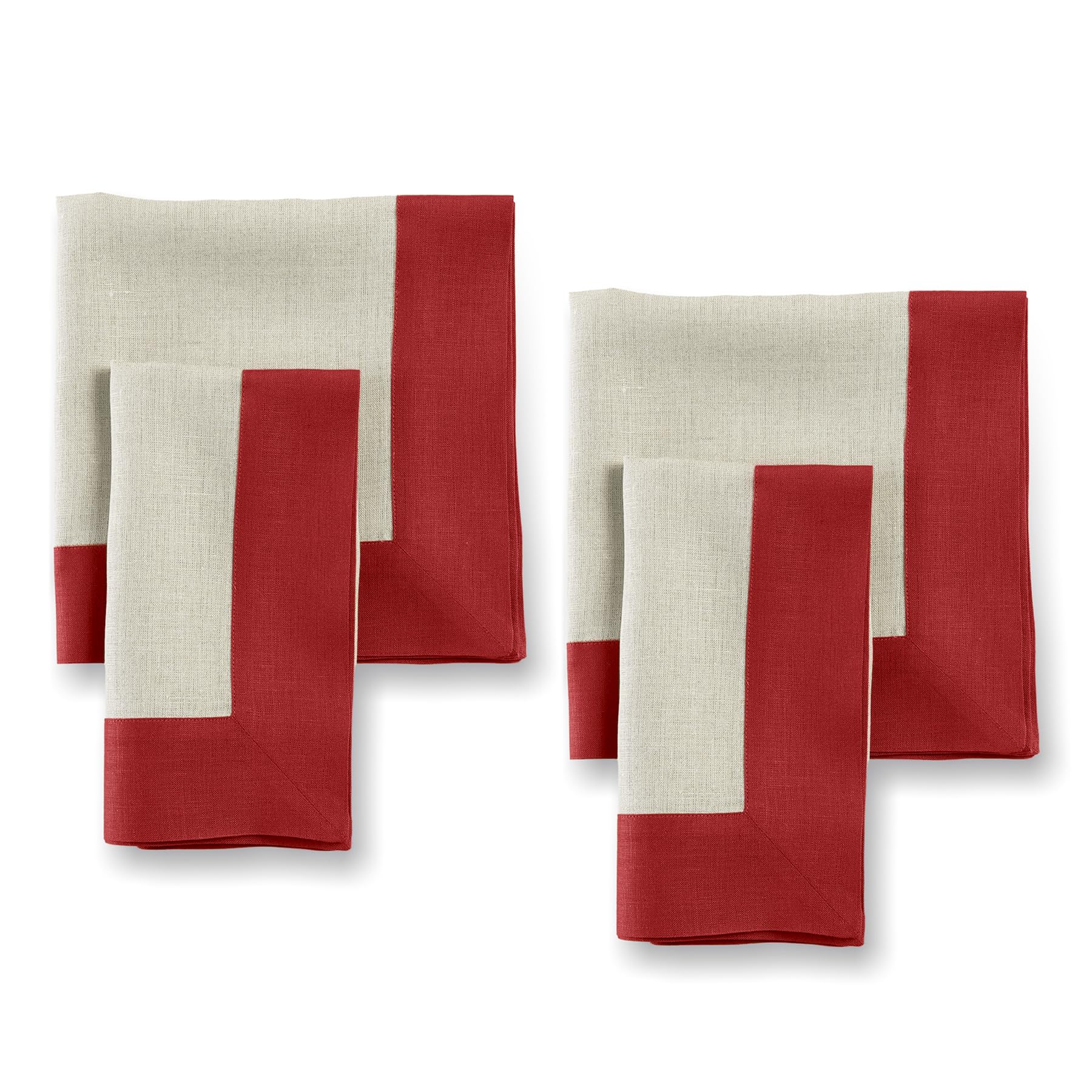 Solino Home Linen Dinner Napkins 20 X 20 Inch - 100% Pure Linen Red And Natural Cloth Napkins Set Of 4 - Contempo, Handcrafted A