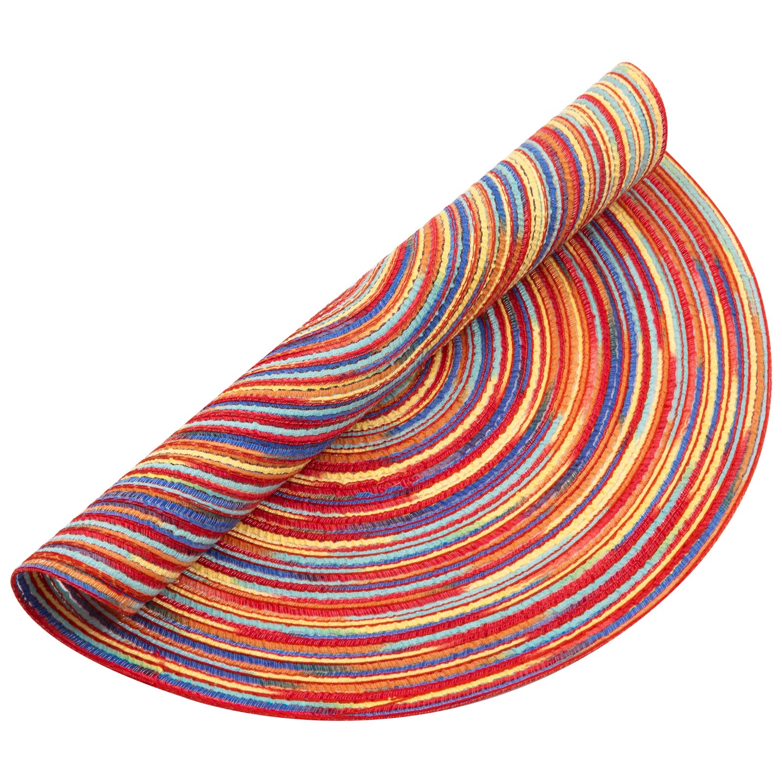 SHACOS Round Braided Placemats Set of 6 Table Mats Colorful Place Mats for Dining Tables Holiday Party Decor (Rainbow Red, 6)