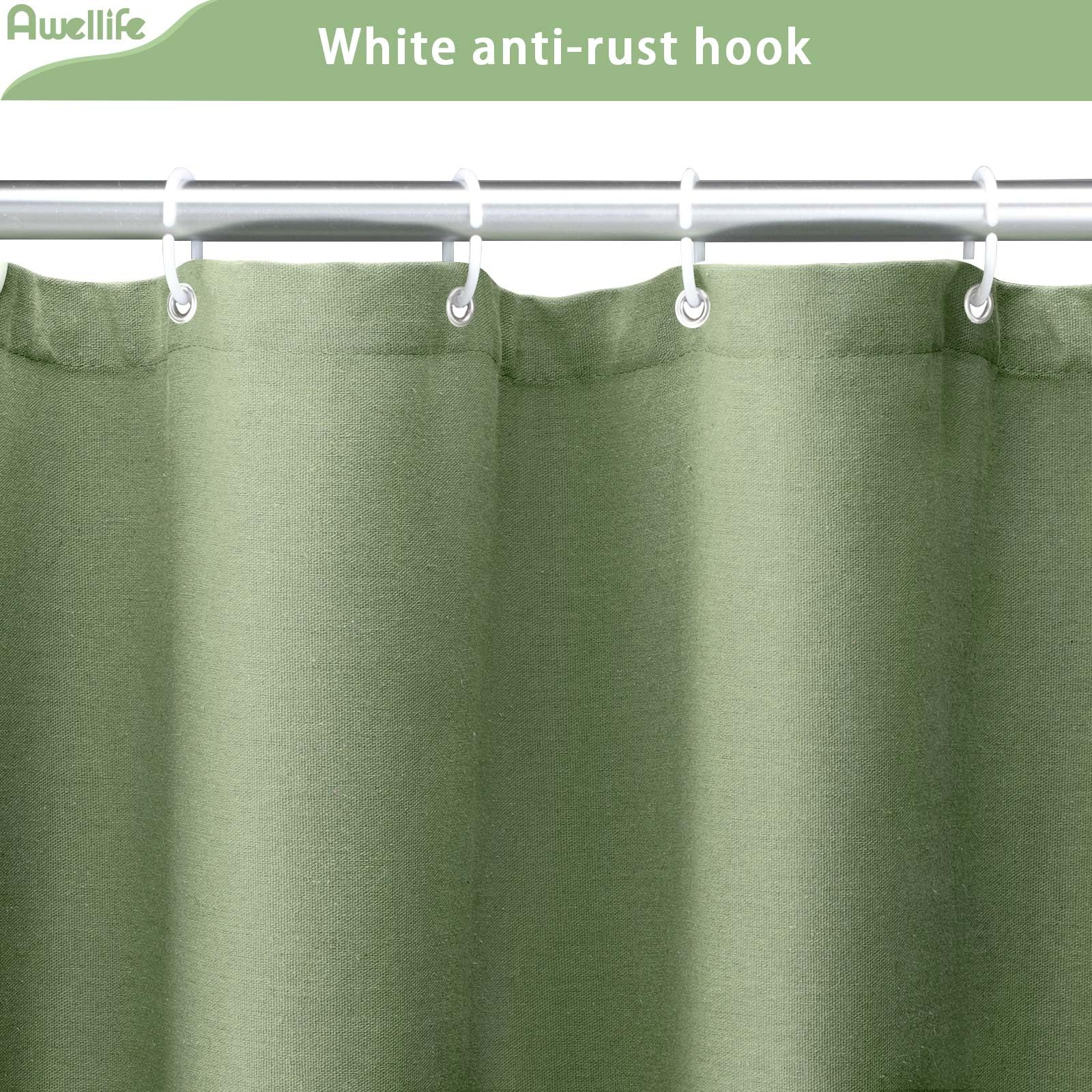 Awellife Sage Green Linen Shower Curtain For Bathroom Natural Cotton Cloth Fabric Farmhouse Boho Shower Curtain With 12 Hooks 72