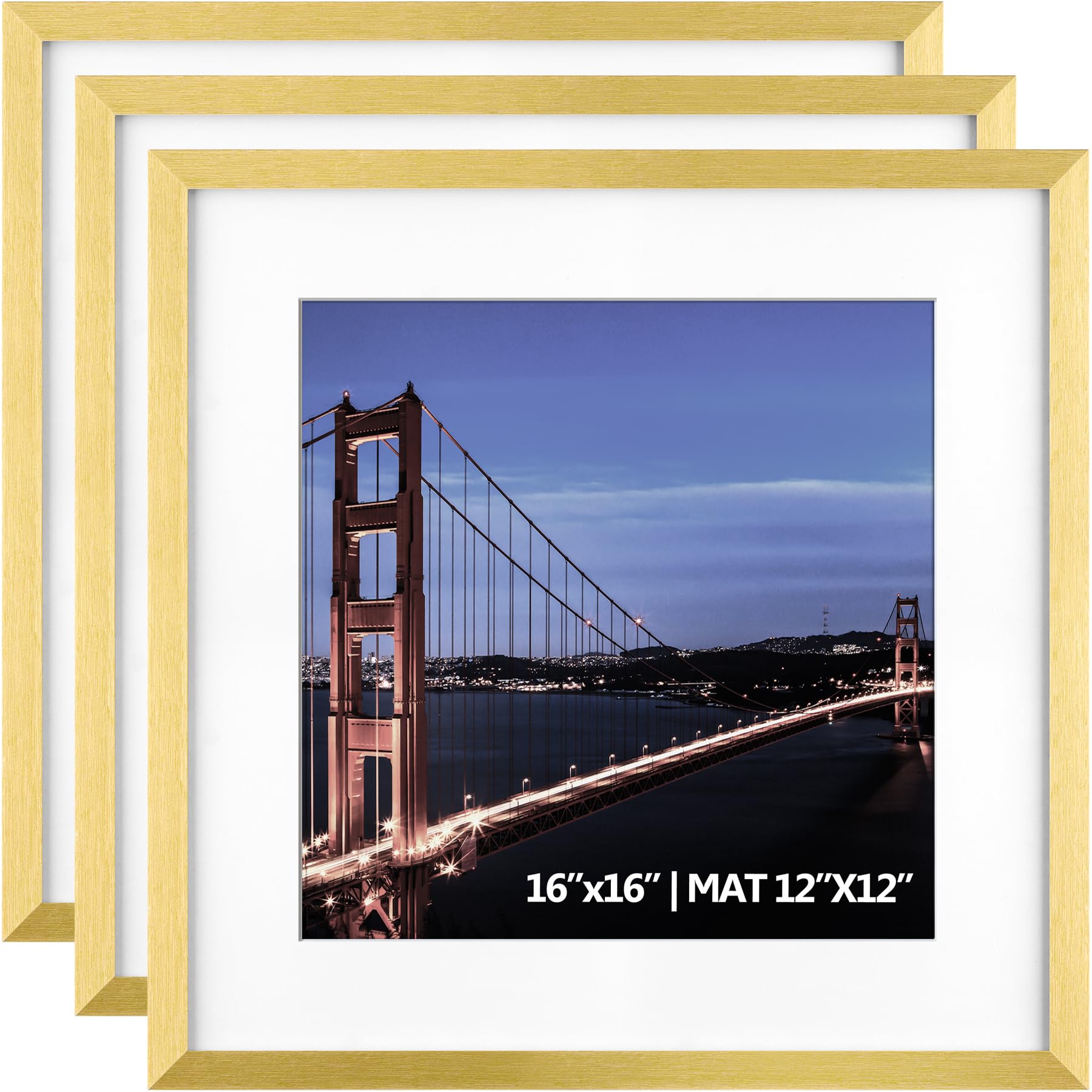 Yaetm 16x16 Picture Frame Black Set of 3, Square 16x16 Frame, Displays 12x12 with Mat or 16 x 16 without Mat, Gallery Wall Frame