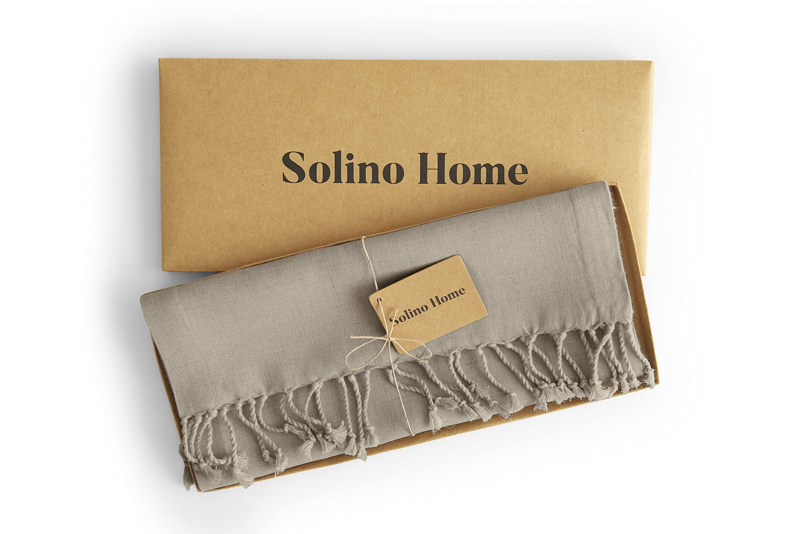 Solino Home Linen Twisted Tassel Table Runner - Natural 14 X 120 Inch Long - 100% Pure Linen Rustic Table Runner For