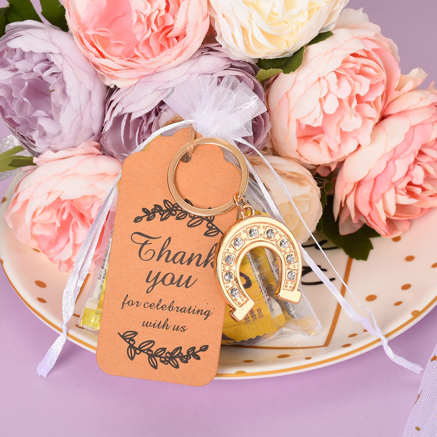 Winocbxt 50Pcs Lucky Horseshoe Keychain/Keyring For Baby Shower,Wedding Or Bridal Shower Party Favors,Gift,Souvenirs To Guests B