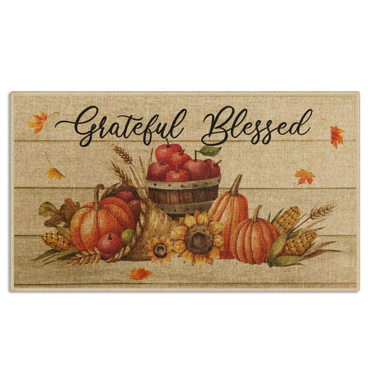 Arttown Sunflower Thanksgiving Flower Door Mat, Wood Brown Wooden Welcome Mat Doormat Outdoor Indoor Entrance Rug Floor Mat Non