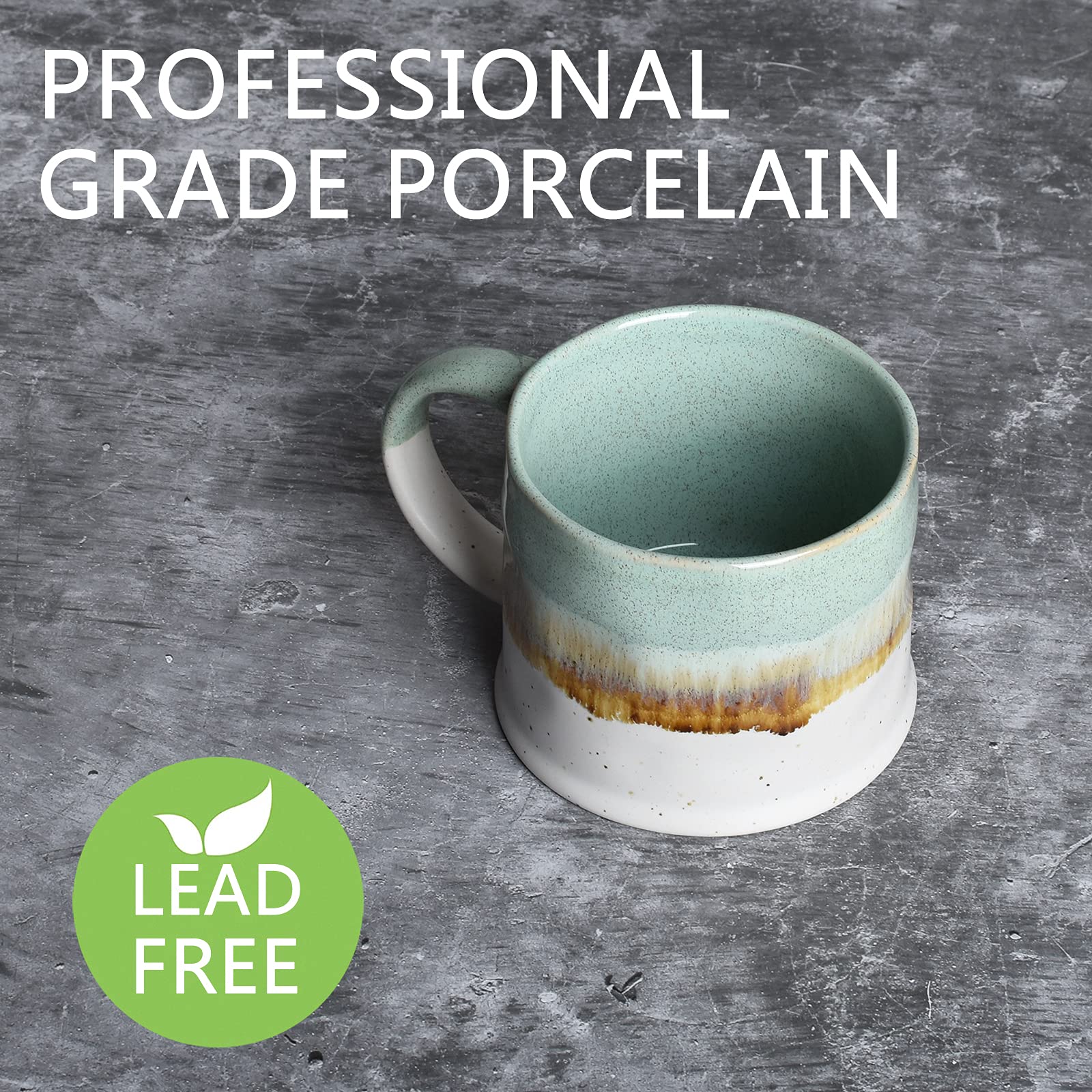 Bosmarlin Medium Ceramic Coffee Mug Set Of 2, 15 Oz, Big Stoneware Tea Cup For Office And Home, Dishwasher And Microwave Safe (G