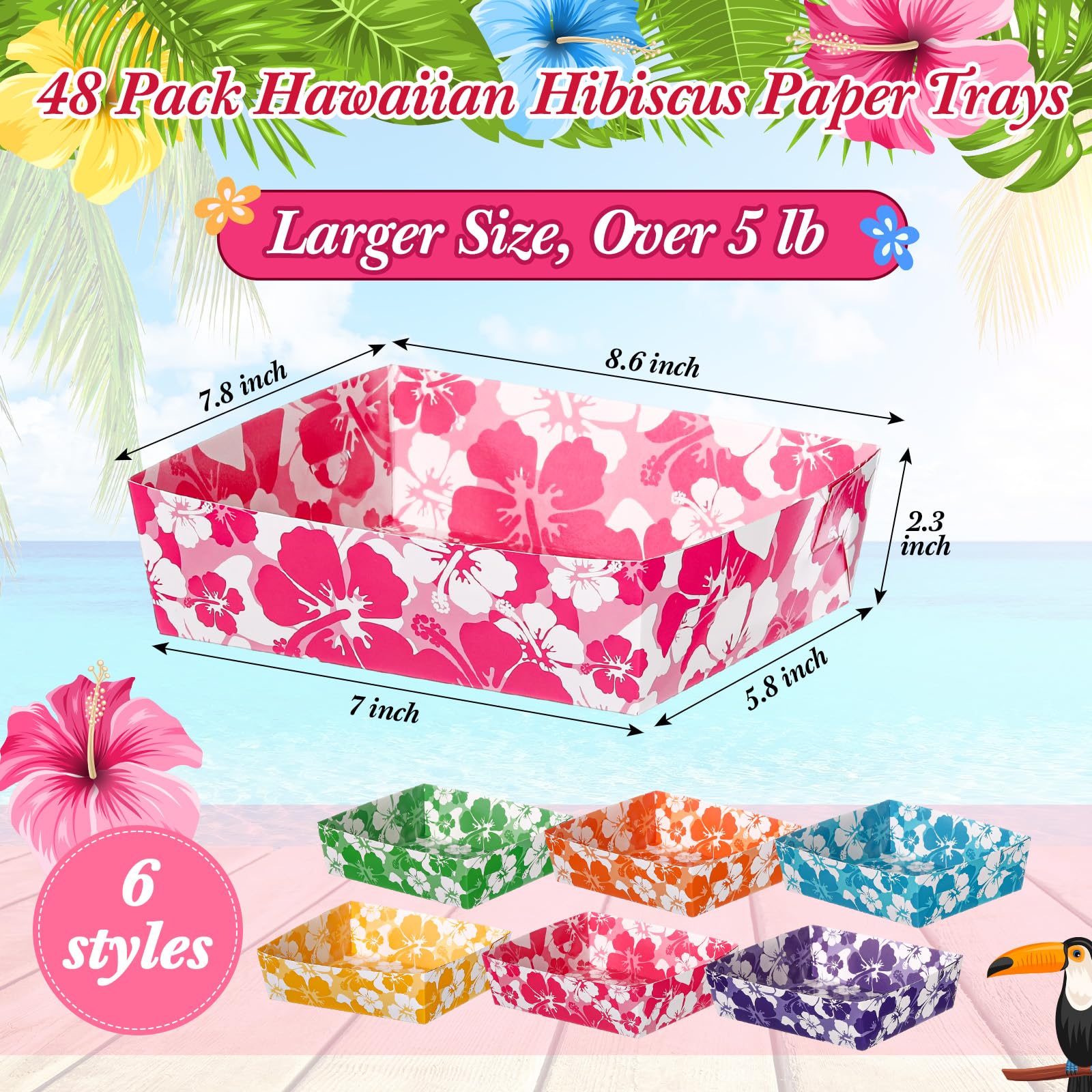 Nitial 48 Pcs Hibiscus Party Paper Food Trays Disposable Luau Party Food Boats Hawaiian Themed Party Decorations 5 Lb Hawaiian F