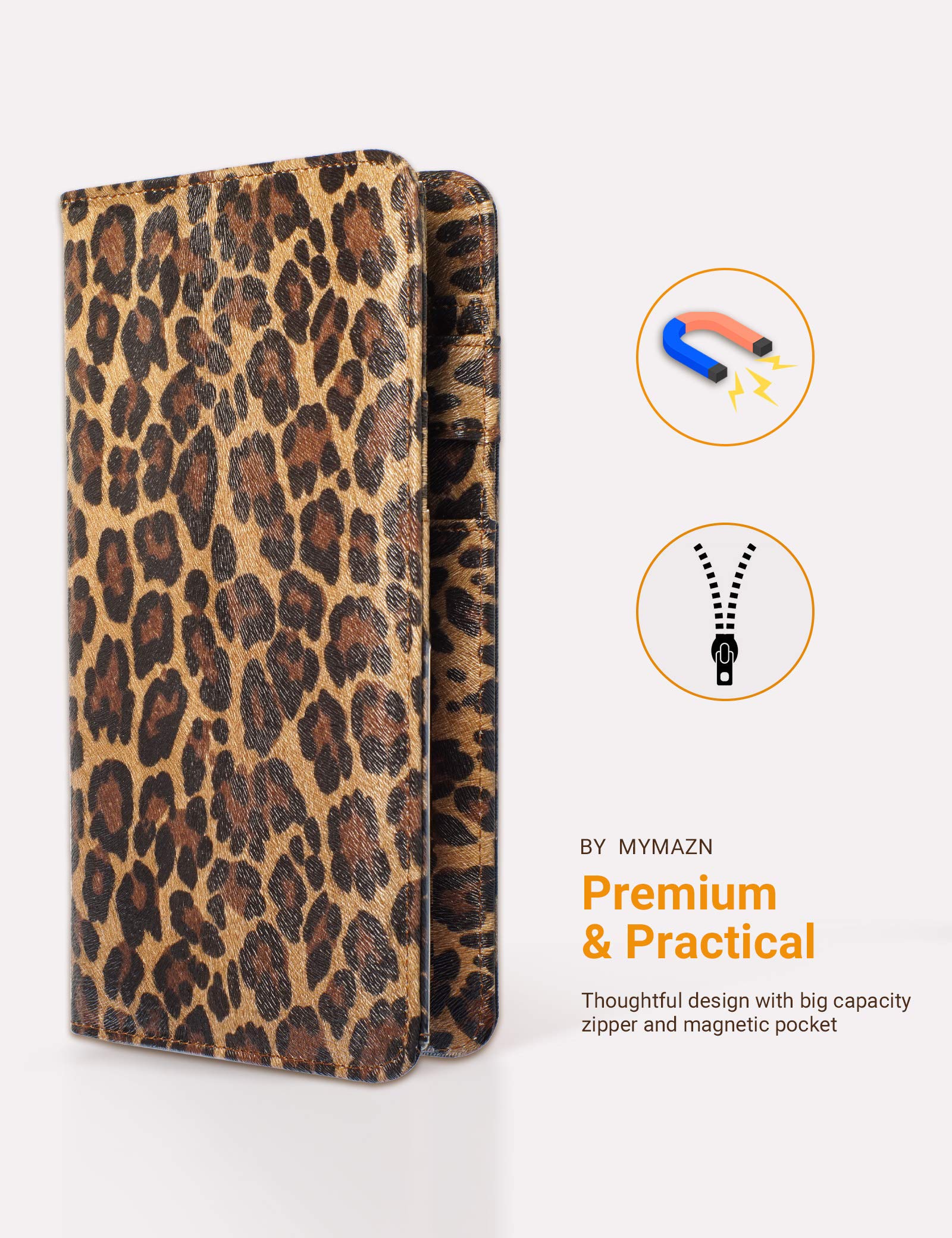 Server Book For Waitress Book With Zipper Pocket, 5X9 Leopard Magnetic Closure Server Wallet With Money Pocket And Zipper Pouch,