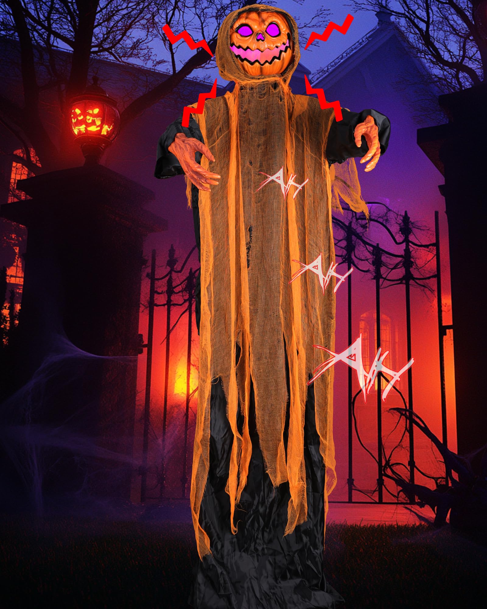 Joomer Animated Halloween Decorations Outdoor, Life-Size Animatronic Standing Pumpkin Man Decoration with Spooky Sound Activated