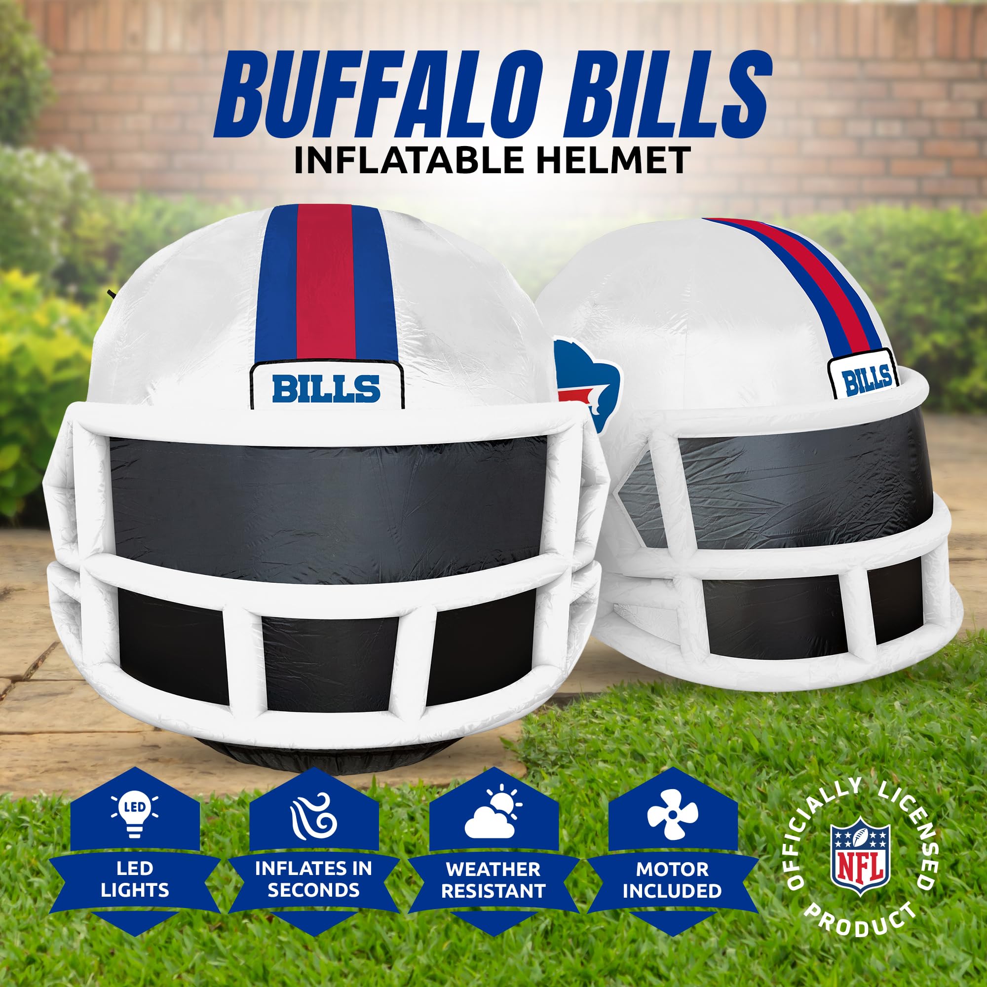 Sporticulture NFL Buffalo Bills 4ft Inflatable Helmet with LED Lights & Built-in Blower - Merchandise Decor Ideal for Lawn, Fron