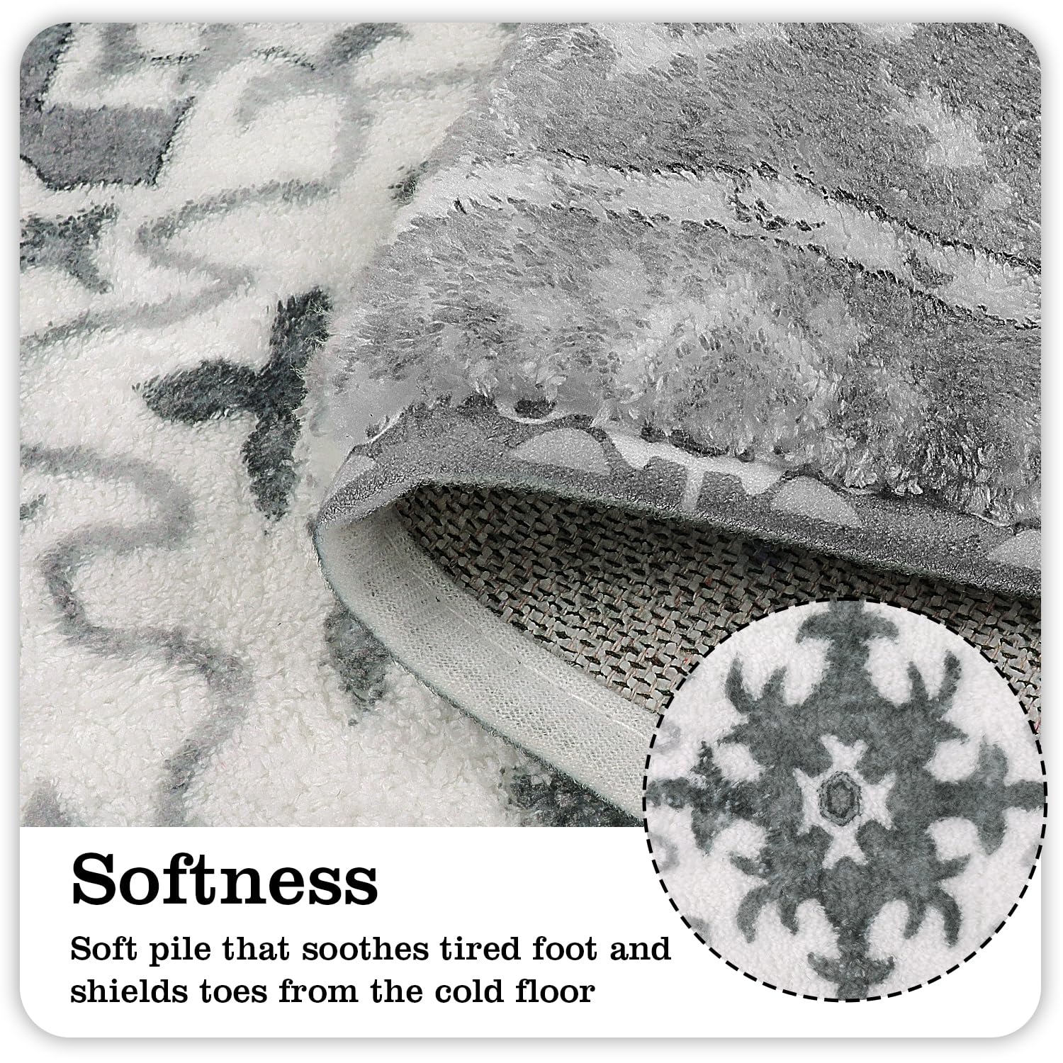 Uphome Boho Vintage 3 Piece Bathroom Rug Set Gray Non-Slip Soft Long Bathroom Rugs With U-Shaped Contour Toilet Rug Machine Wash