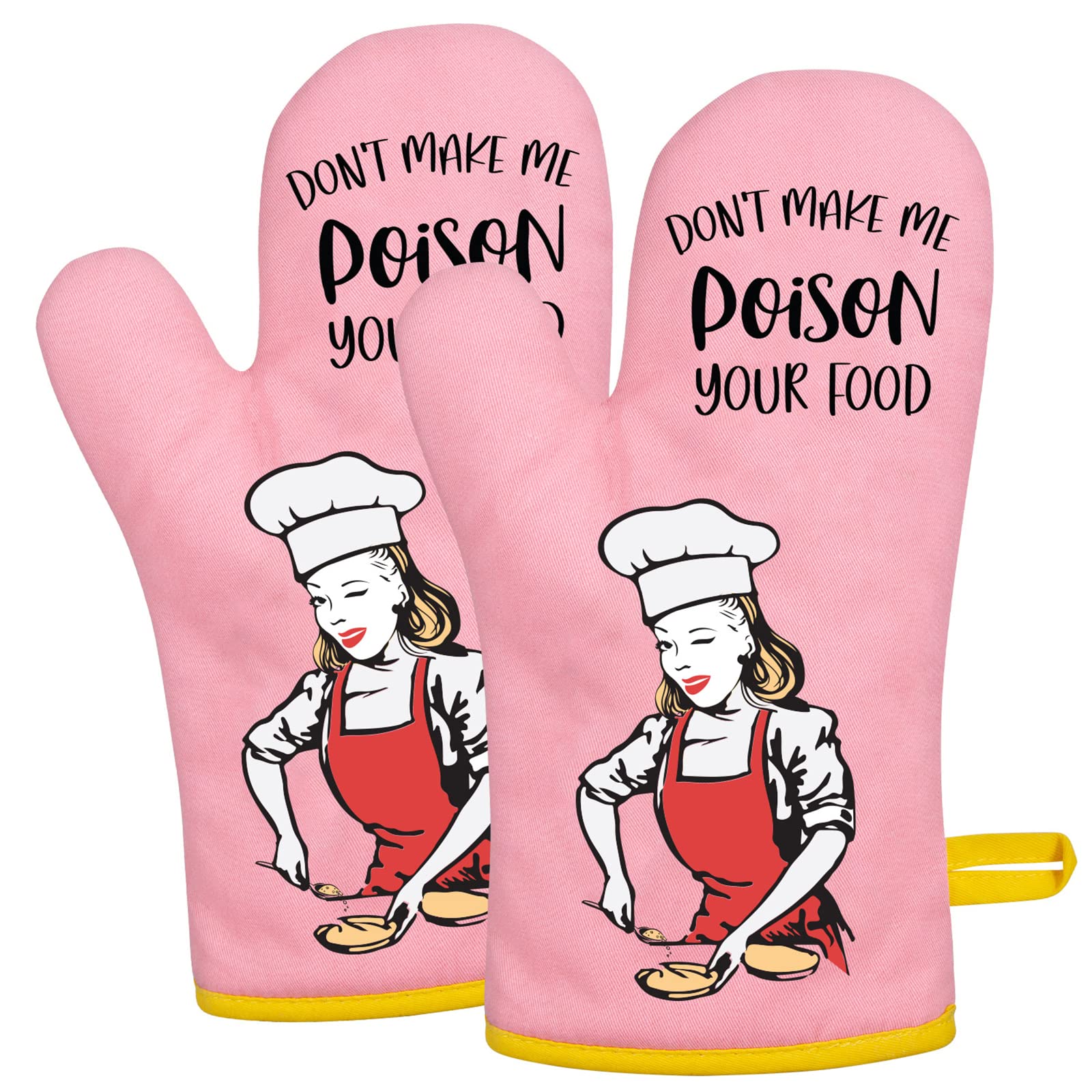 Miracu Funny Oven Mitts For Women, Fun Pink Cute Oven Mitt Set, Retro Baking Kitchen Mittens - Valentines, Unique House Warming,