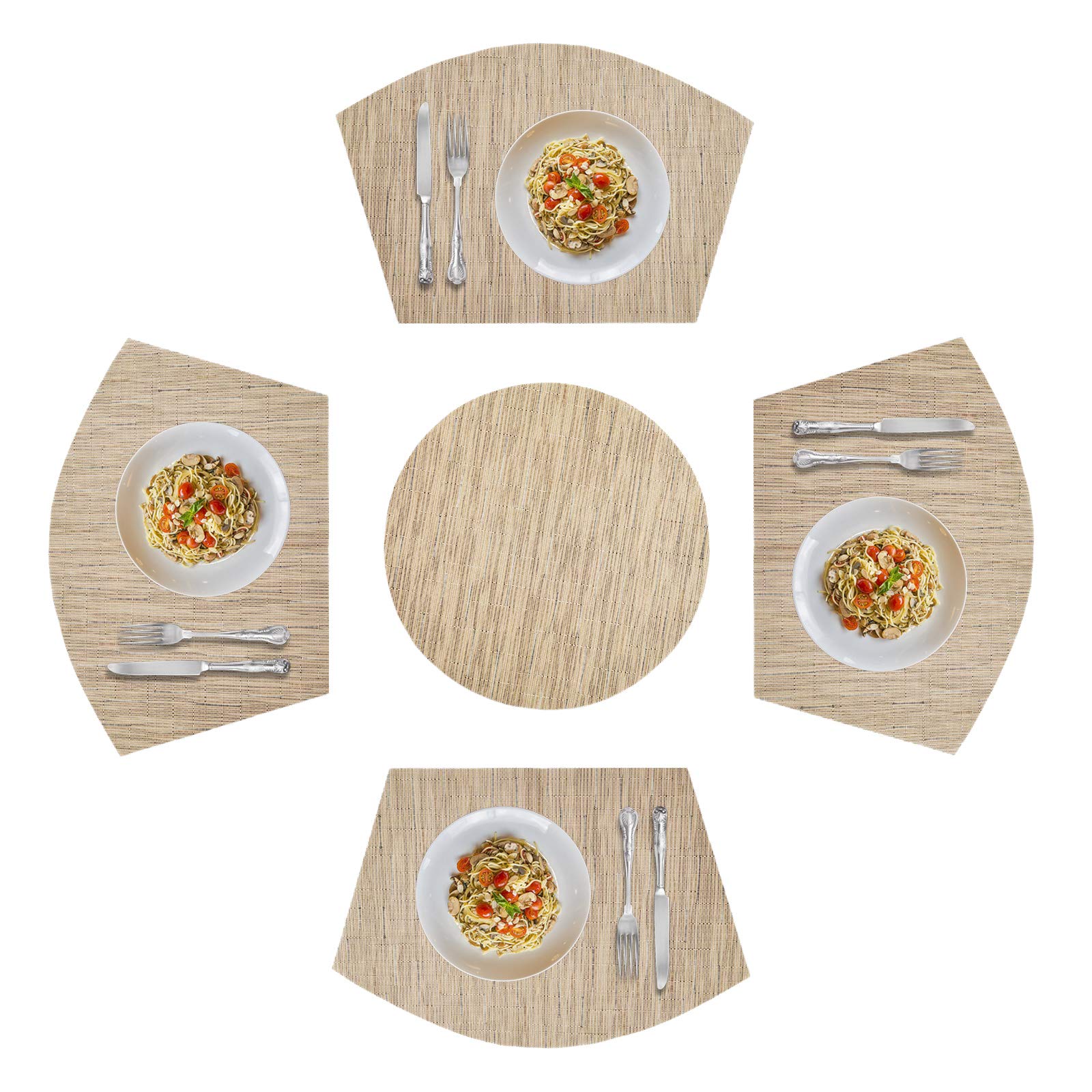 5Pcs Round Placemats Wedge Place Mats Sets With Centerpiece Round Table Mats, Zoxilen Pvc Polyester Heat Resistant Non-Slip Plac