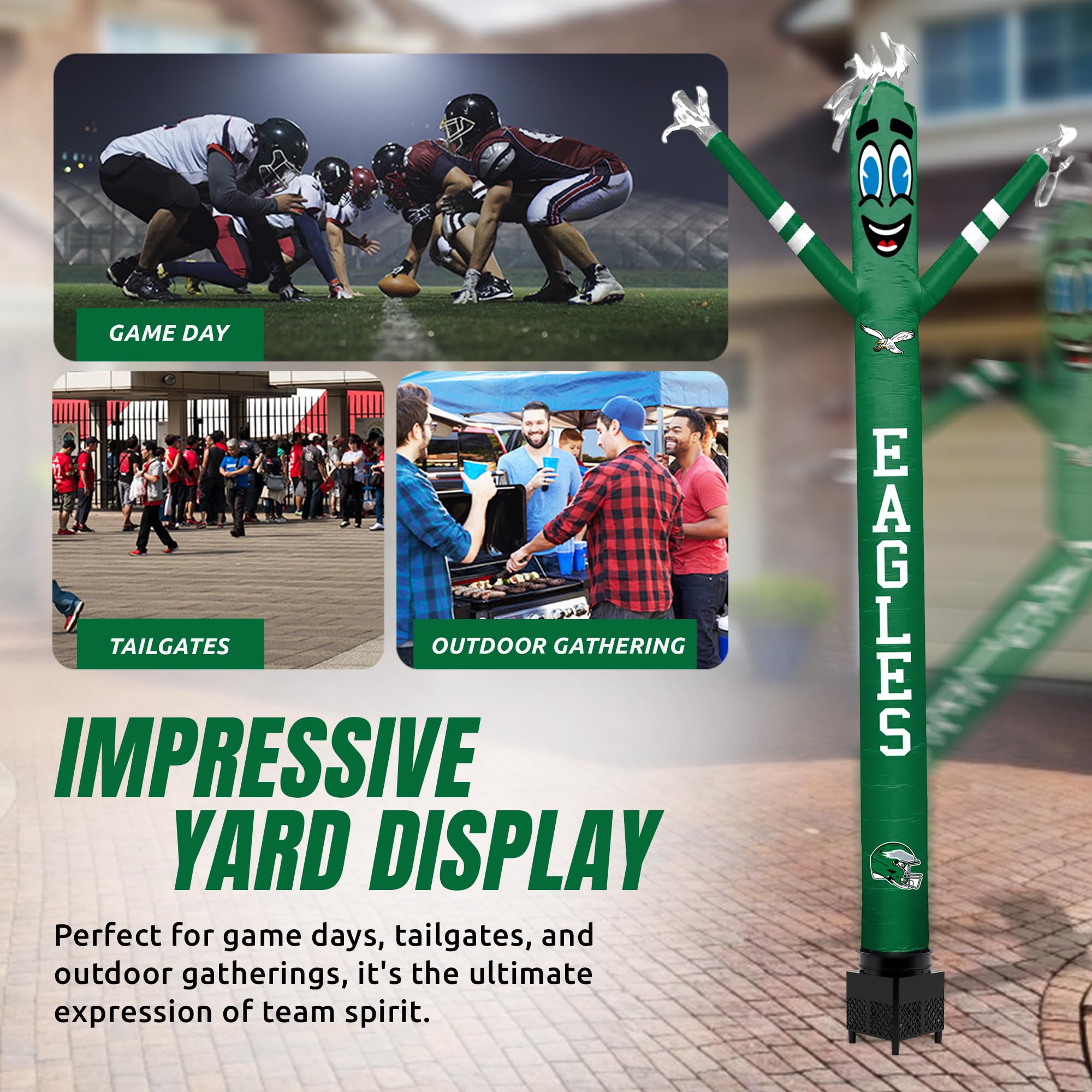 Sporticulture NFL Philadelphia Eagles Inflatable Crazy Sports Fan-Retro with LED Lights & Built-in Blower Air Wacky Dancers Ball