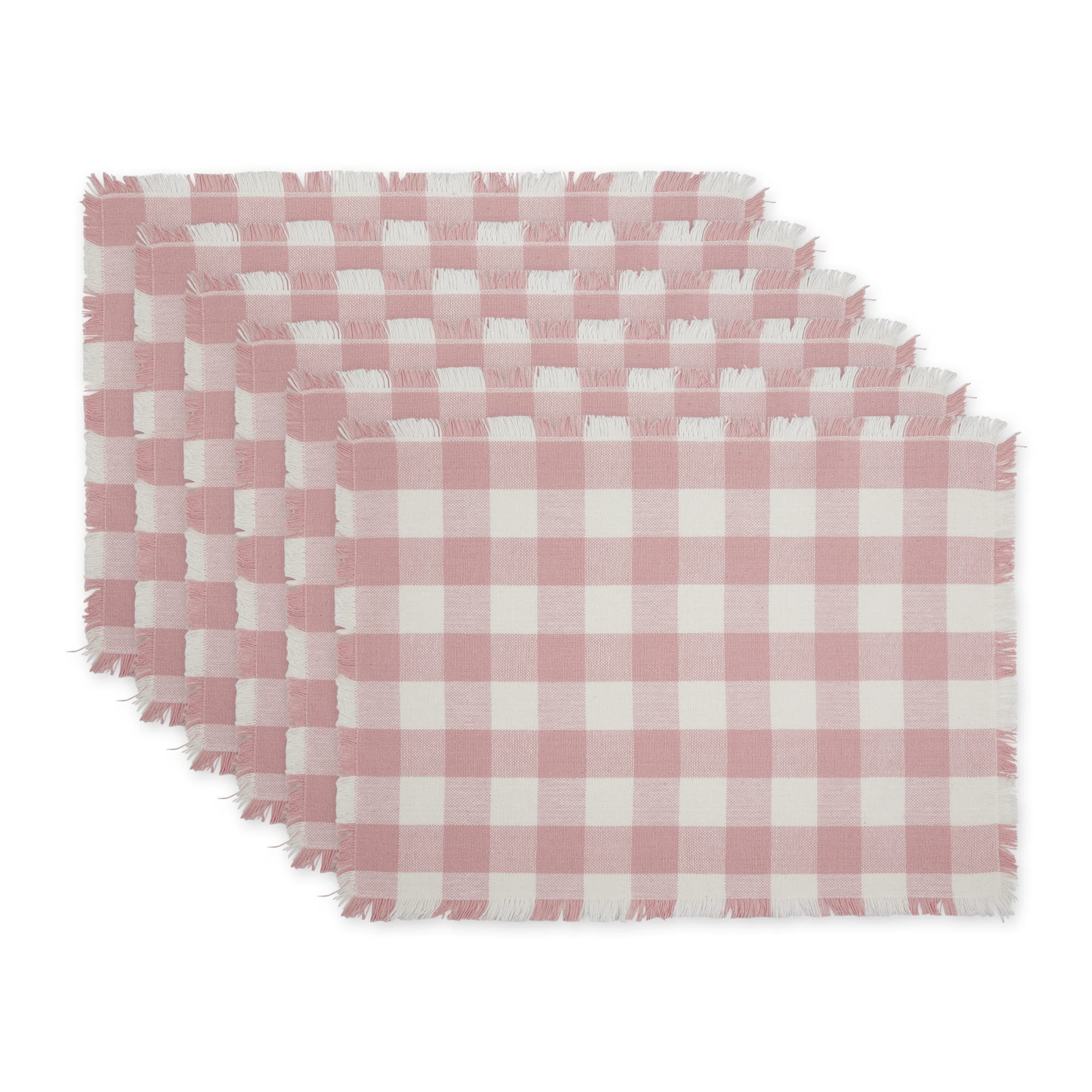 Dii Heavyweight Fringed Check Tabletop Collection, Placemat Set, 13X19, Pale Mauve, 6 Piece