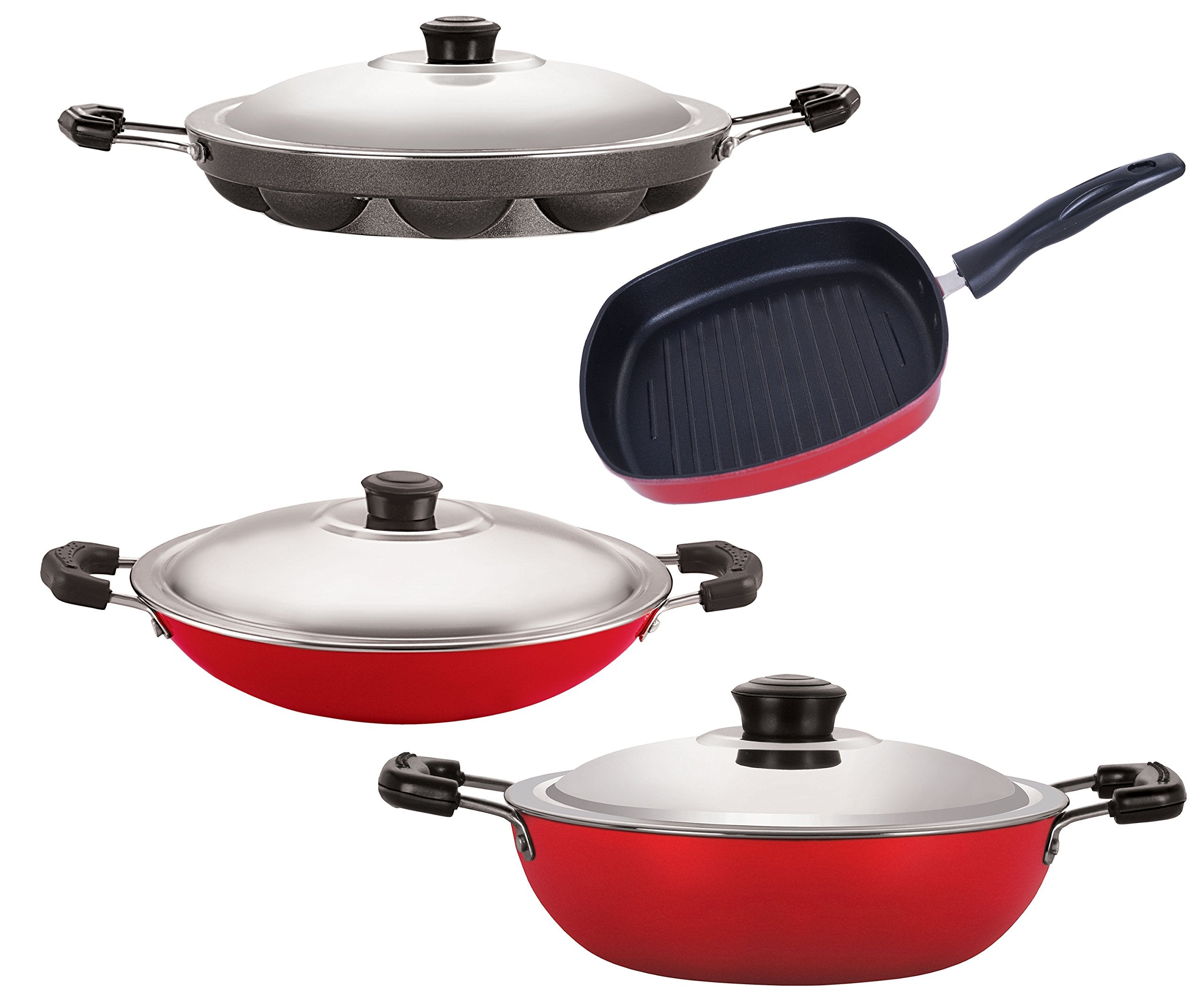Nirlon Bpa Free NonStick Aluminium 4 Piece Cookware Combo Set Offer With Steel Lid, Dkdm_Ap12_Ac_Gp22.5