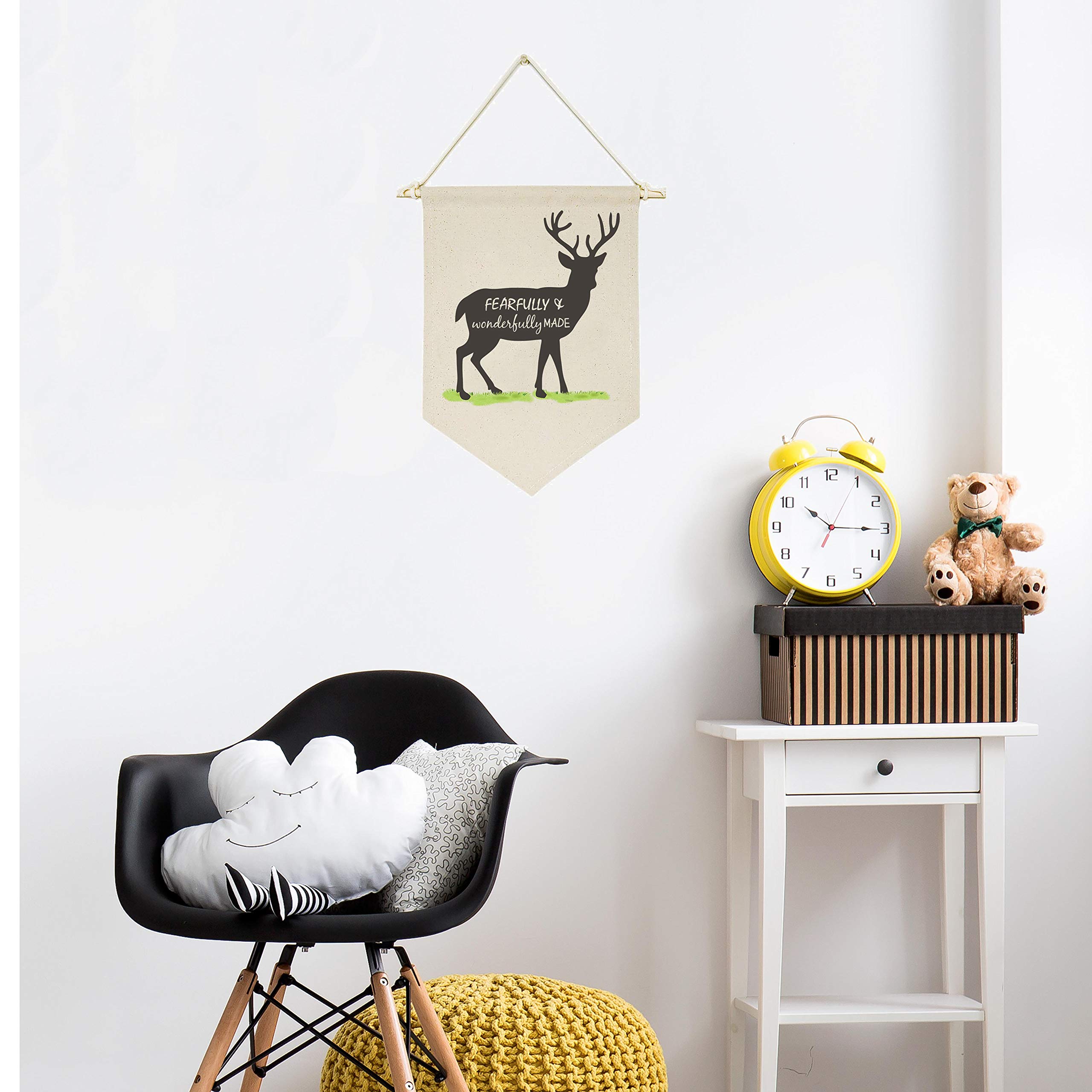 Fearfully and Wonderfully Made,Deer -Canvas Hanging Flag Banner Wall Sign Decor Gift for Baby Kids Girl Boy Nursery Teen Room Fr
