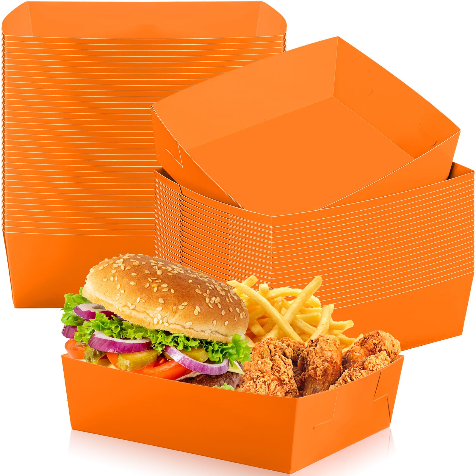 Uiifan 50 Pack Paper Food Tray 5 lb Large Food Boats Nacho Plates Disposable Serving Snack Trays Grease Resistant for Graduation