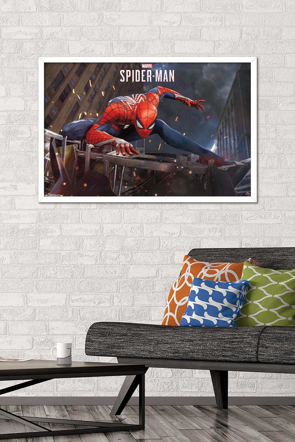 Trends International Marvel Comics - Spider-Man - Action Wall Poster, 22.375'' X 34'', White Framed Version