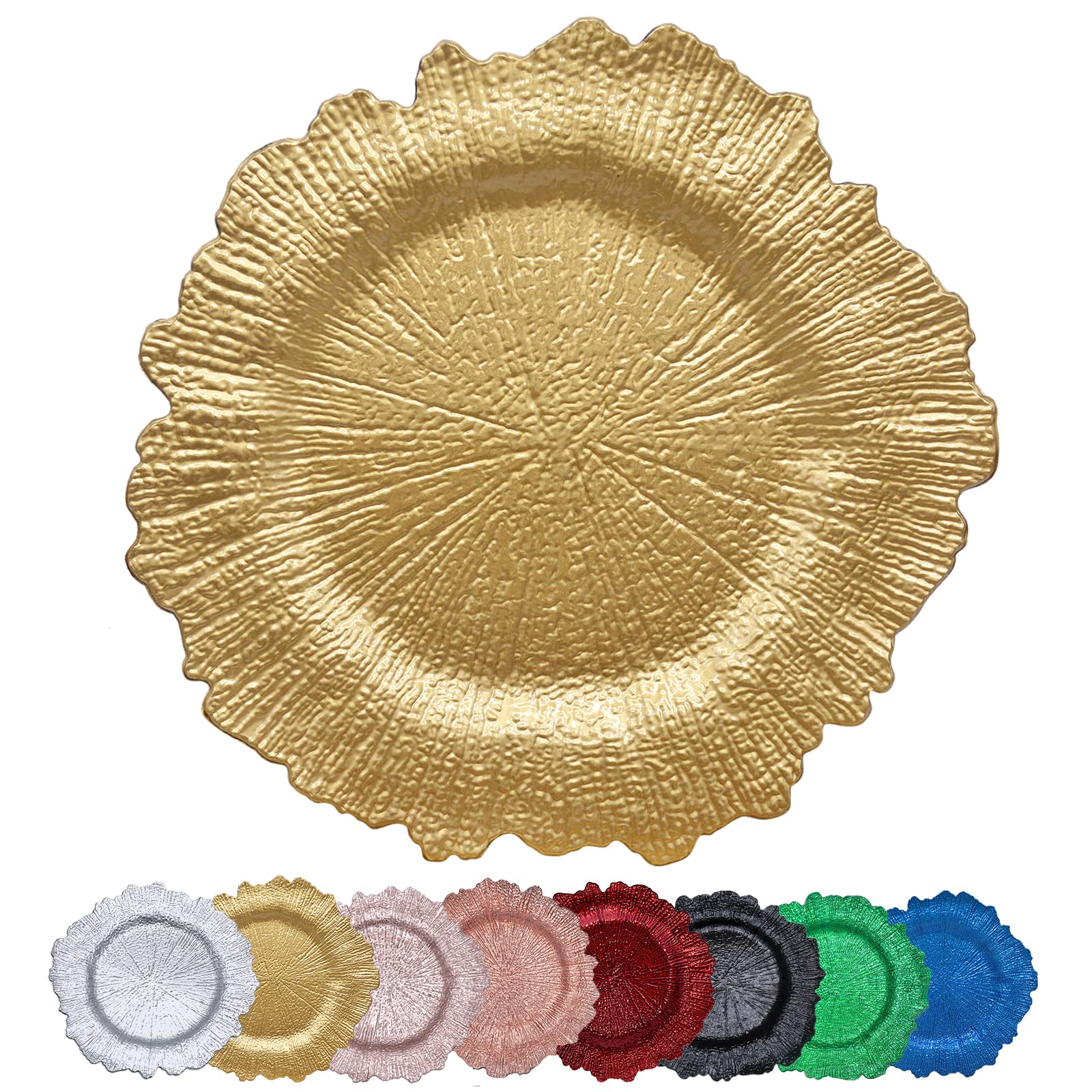 Dacakews Gold Reef Charger Plates 10Pcs, 13Inch Plastic Floral Charger Plates Wedding For Dinner,Wedding,Party,Event,Decoration(