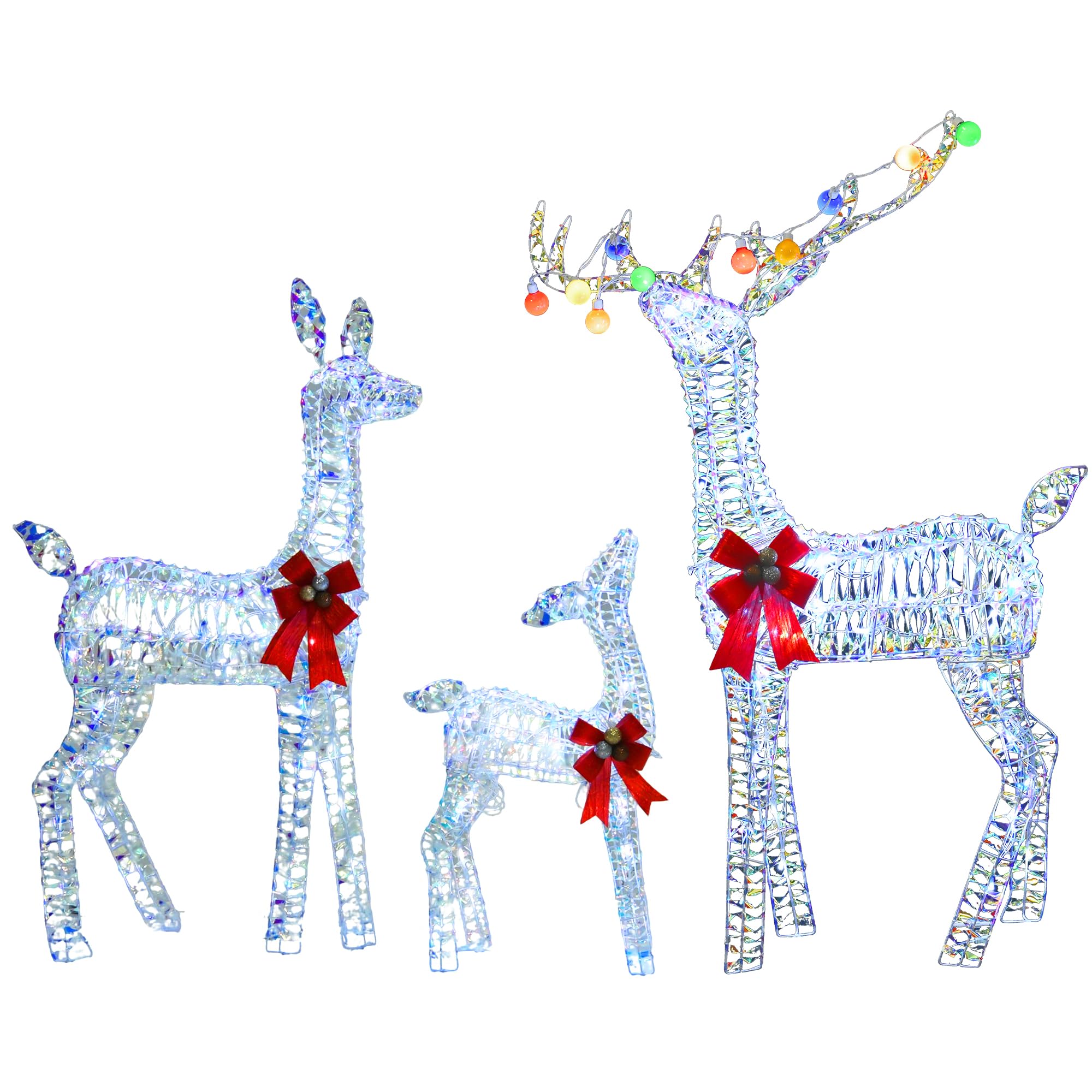 VELTENOVAIRE Outdoor Lighted Reindeer Family Christmas Decor, 52  H Iridescent Deer 3D Holiday Yard Decorations with 200 White L