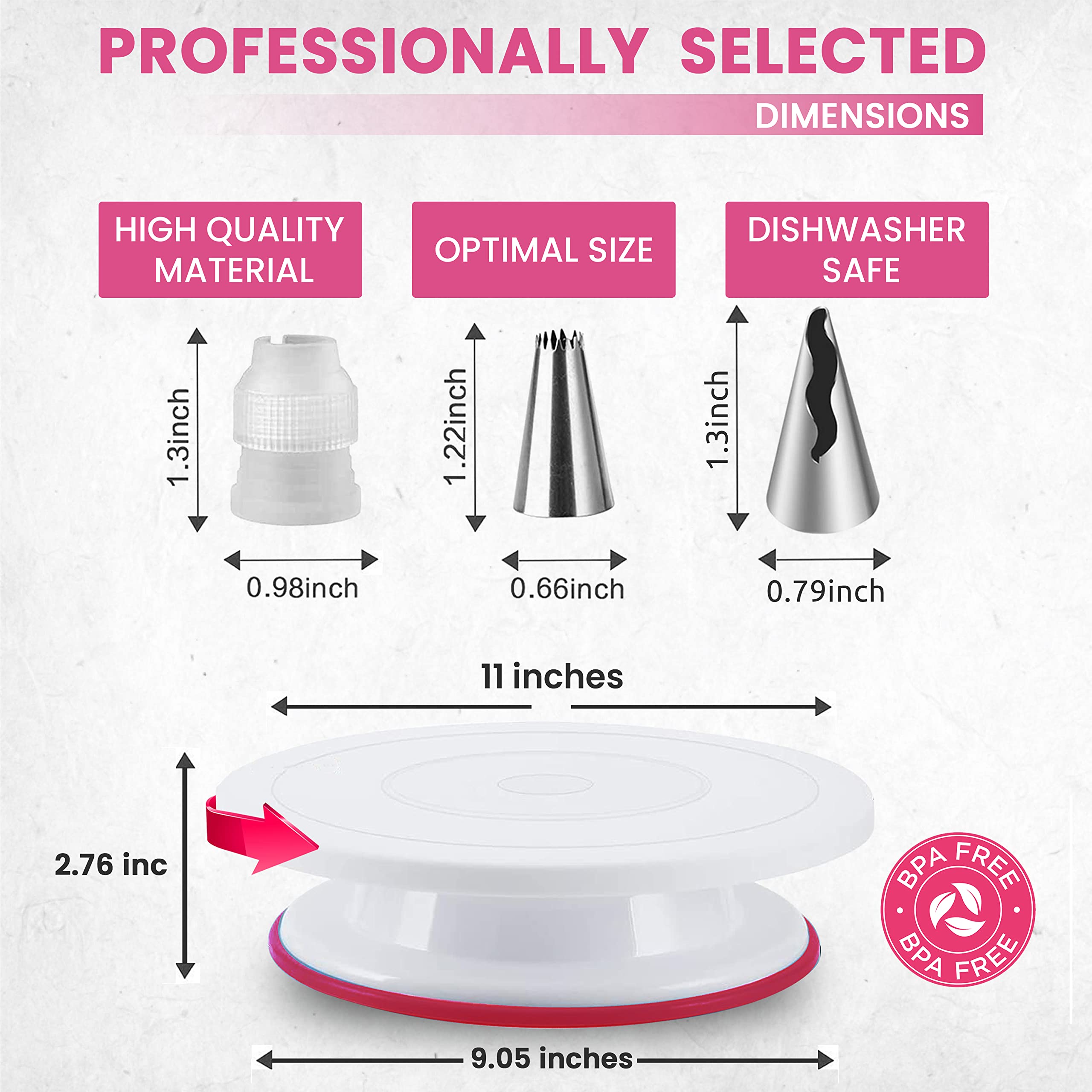 Rfaqk 200Pcs Cake Decorating Kit For Beginners With Turntable For Decoration - Piping Bags And Tips Set (110+55), Straight & Off