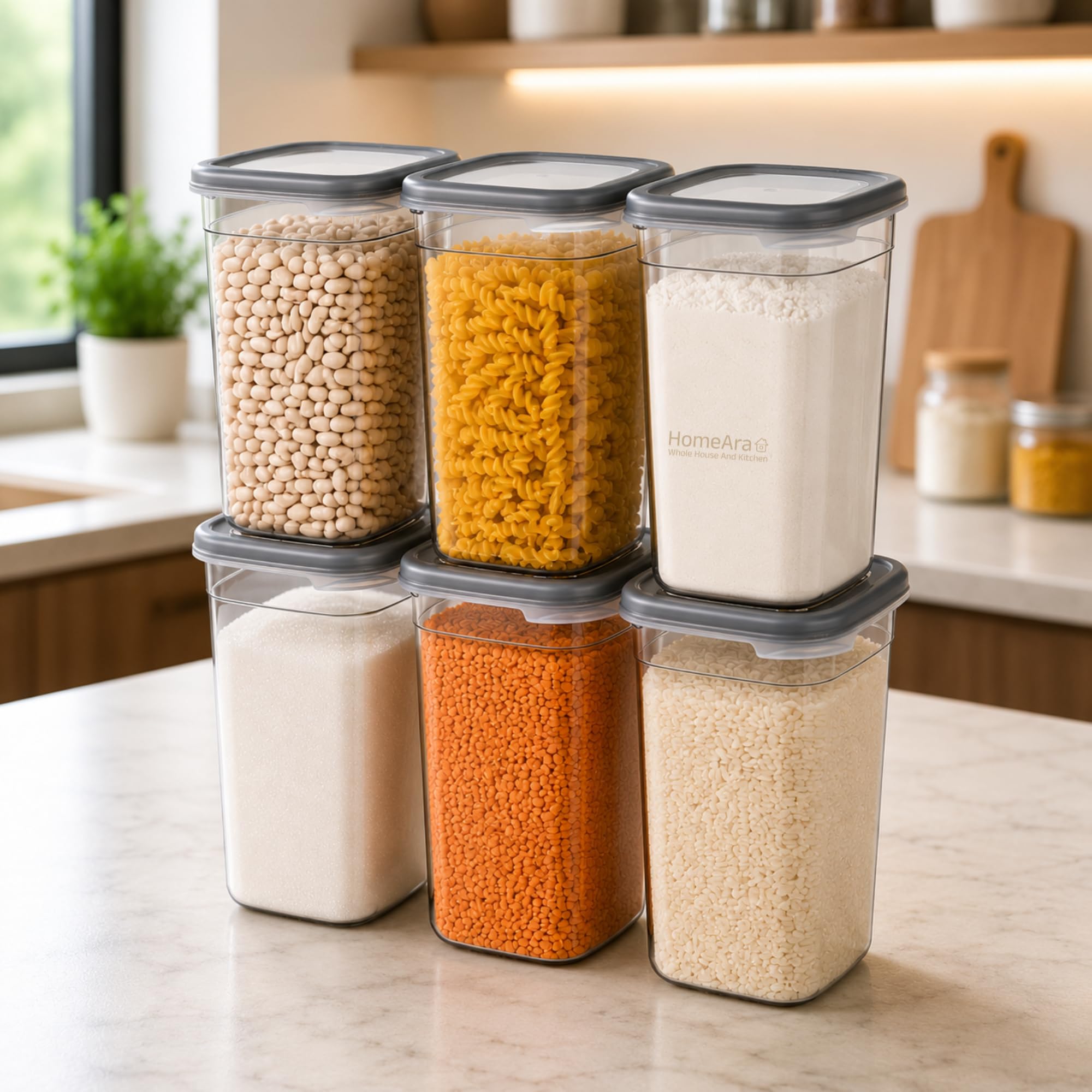 Airtight Kitchen Storage Container 1.1L, BpaFree Transparent Food Storage Canister With Secure Lid, Stackable Space Saving Orga