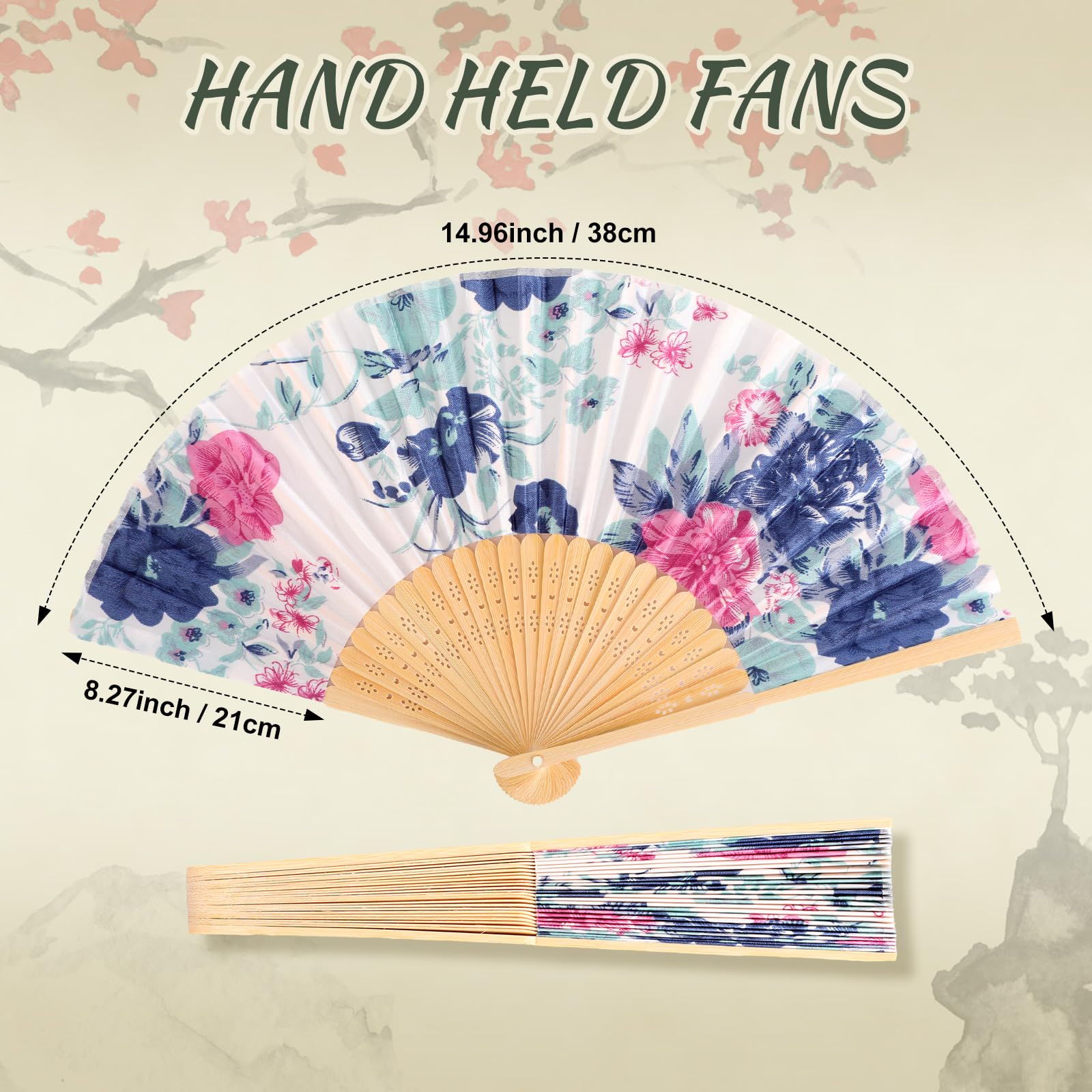 Zonon 4 Pack Handheld Floral Folding Fans Hand Held Silk Bamboo Fans with Tassel Women Hollowed Hand Foldable Fan with Fabric Sl