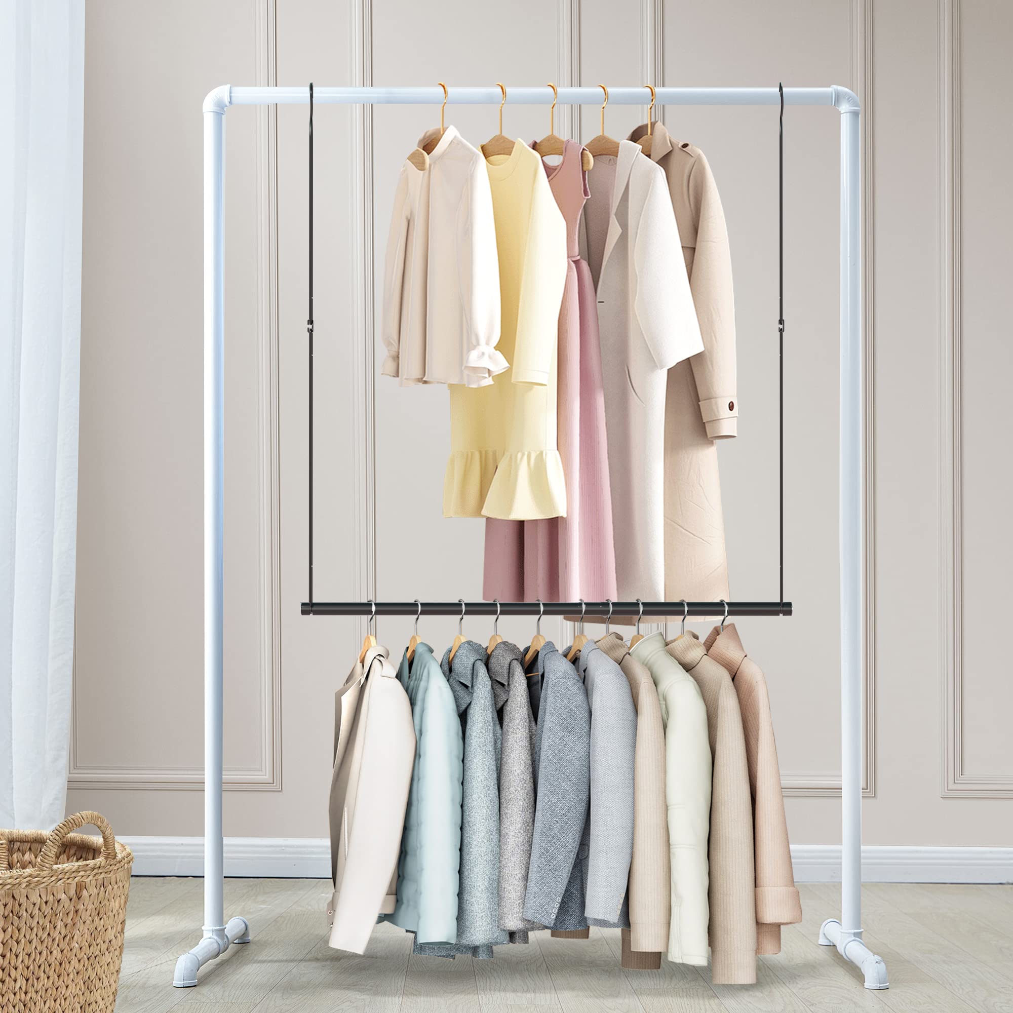 Sto Sto 1 Pack Closet Hanging Rod, Length And Height Adjustable Closet Rod, Space-Saving Closet Extender Hanging Bar For Hanging