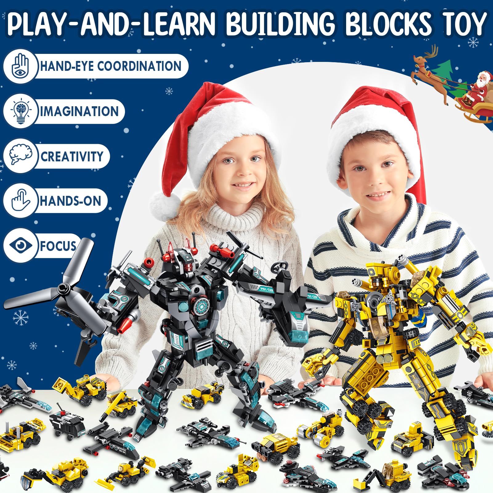Qinline Kids Advent Calendar 2025 for Boys, 24 Days Christmas STEM Robot Building Blocks Countdown Calendar Gifts Box with 25-in