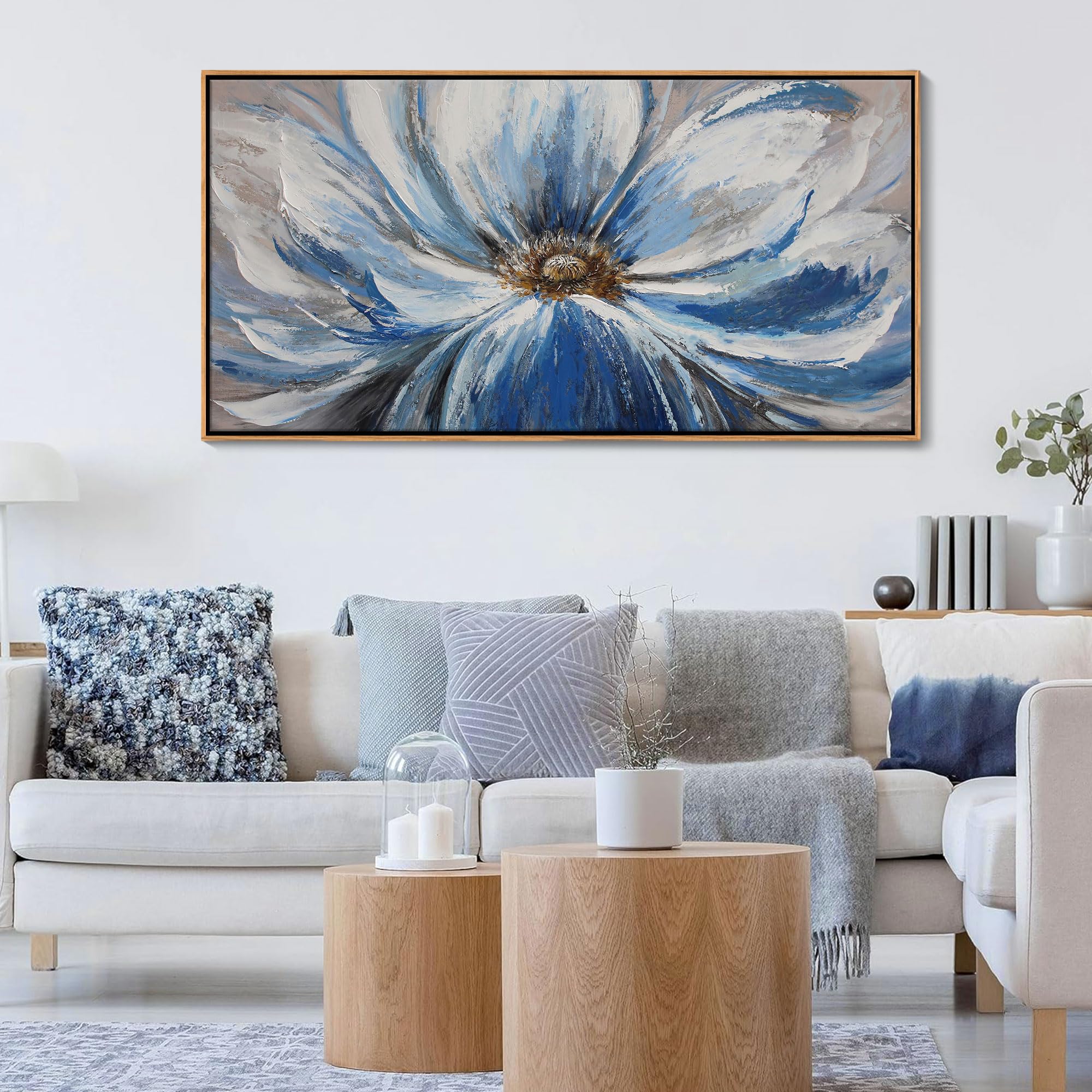 Framed Wall Art For Living Room Large White Blue Flower Picture Wall Art Wall Decor Framed Wall Art For Living Room Home Bedroom