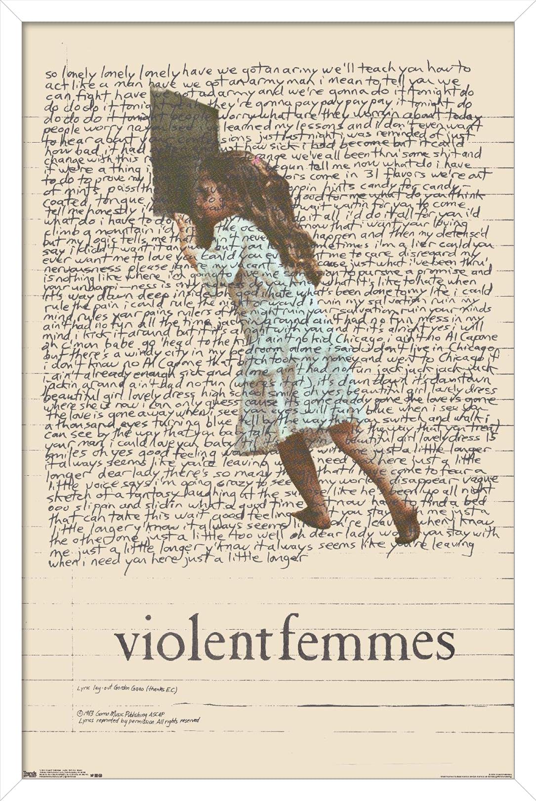 Trends International Violent Femmes - Lyric Girl Tea Towel Wall Poster, 14.725'' X 22.375'', White Framed Version